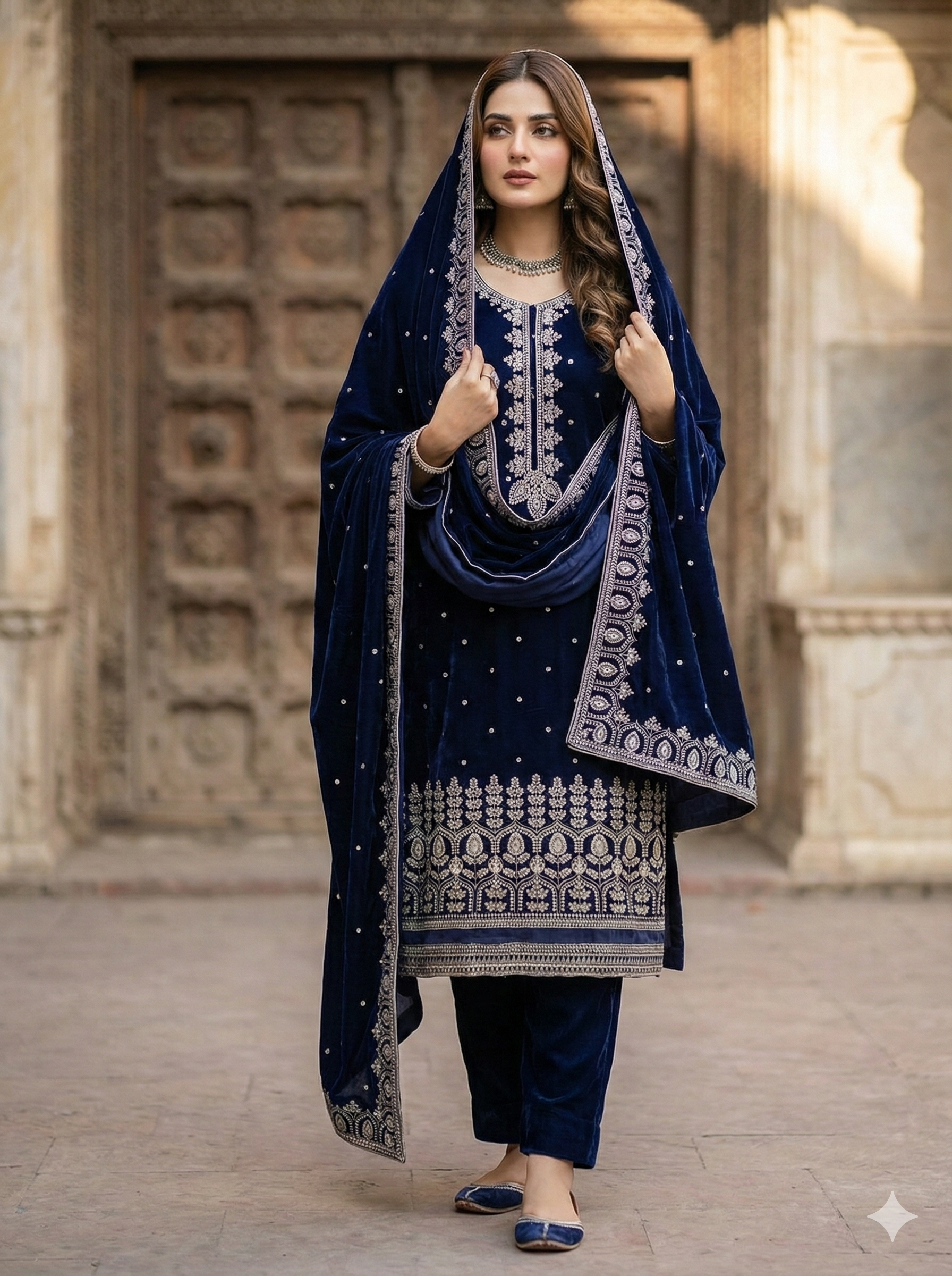 Embroidered Velvet 3 pc Suit