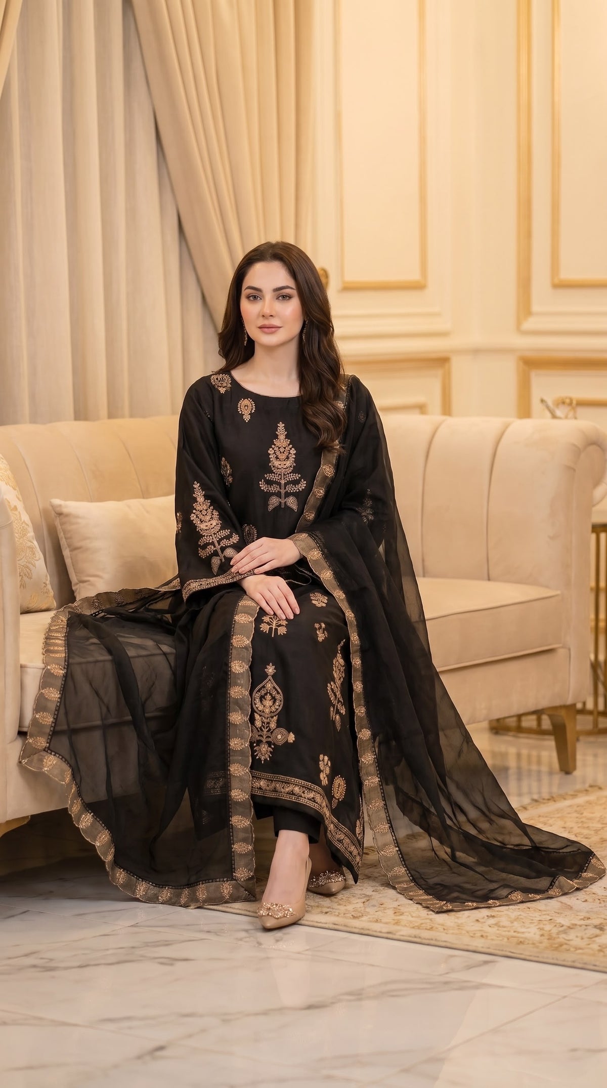 Embroidered Luxury Shamooz Silk Dress