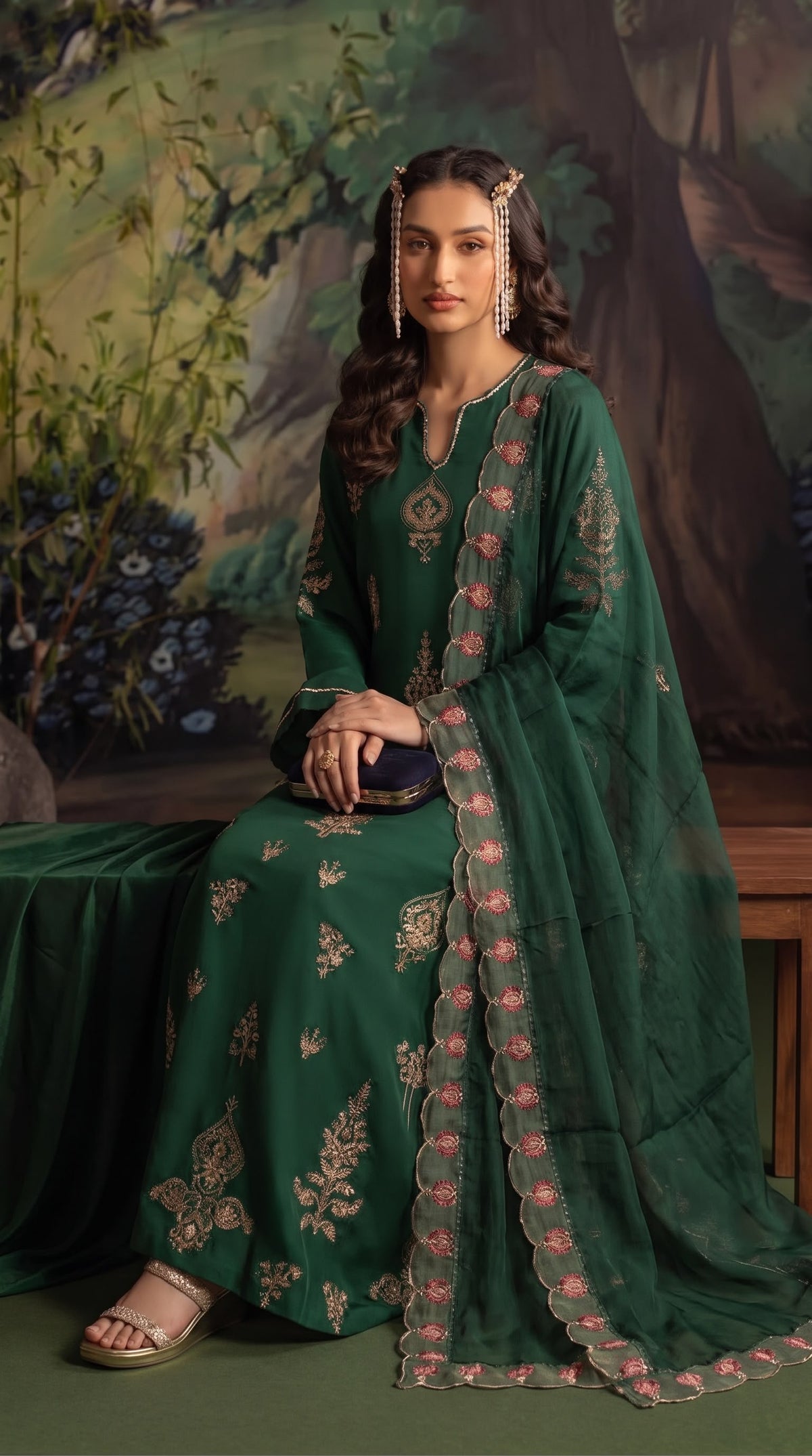 Embroidered Luxury Shamooz Silk Dress