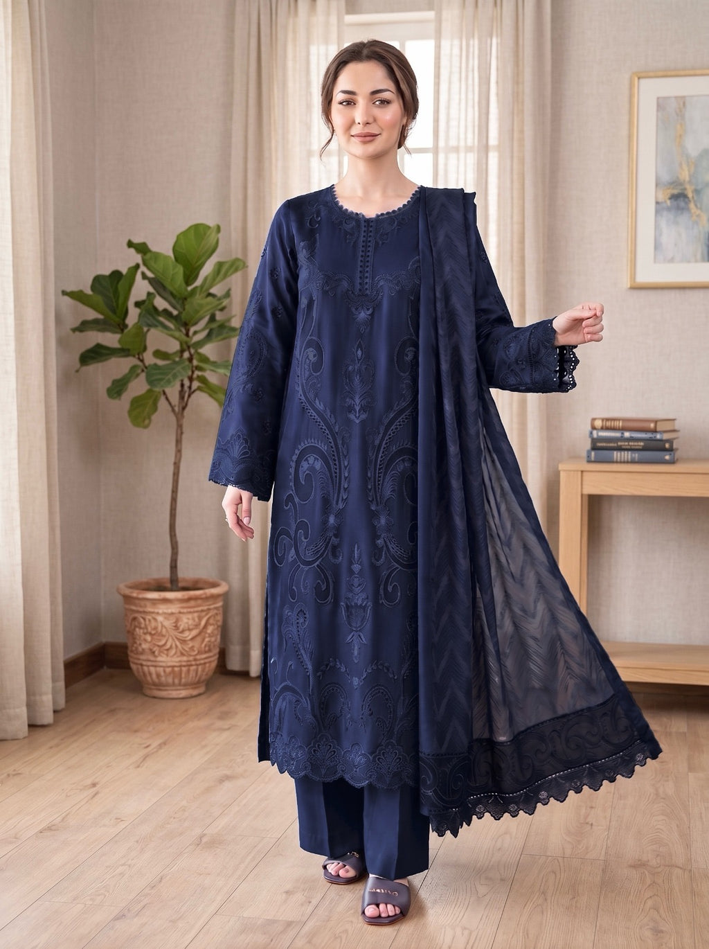 Embroidered Luxury Shamooz Silk Dress