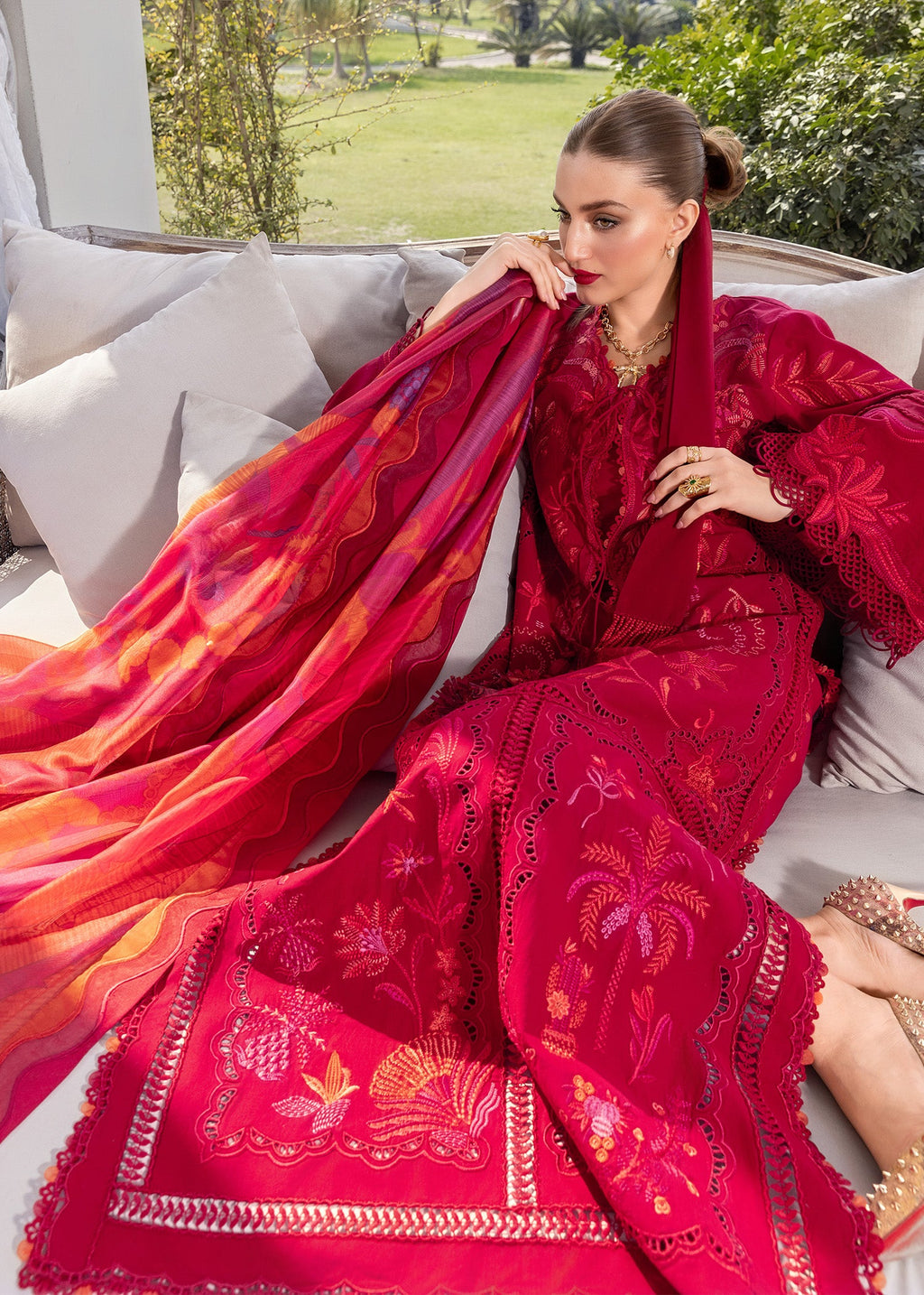 Crimson Embroidered Luxury Lawn