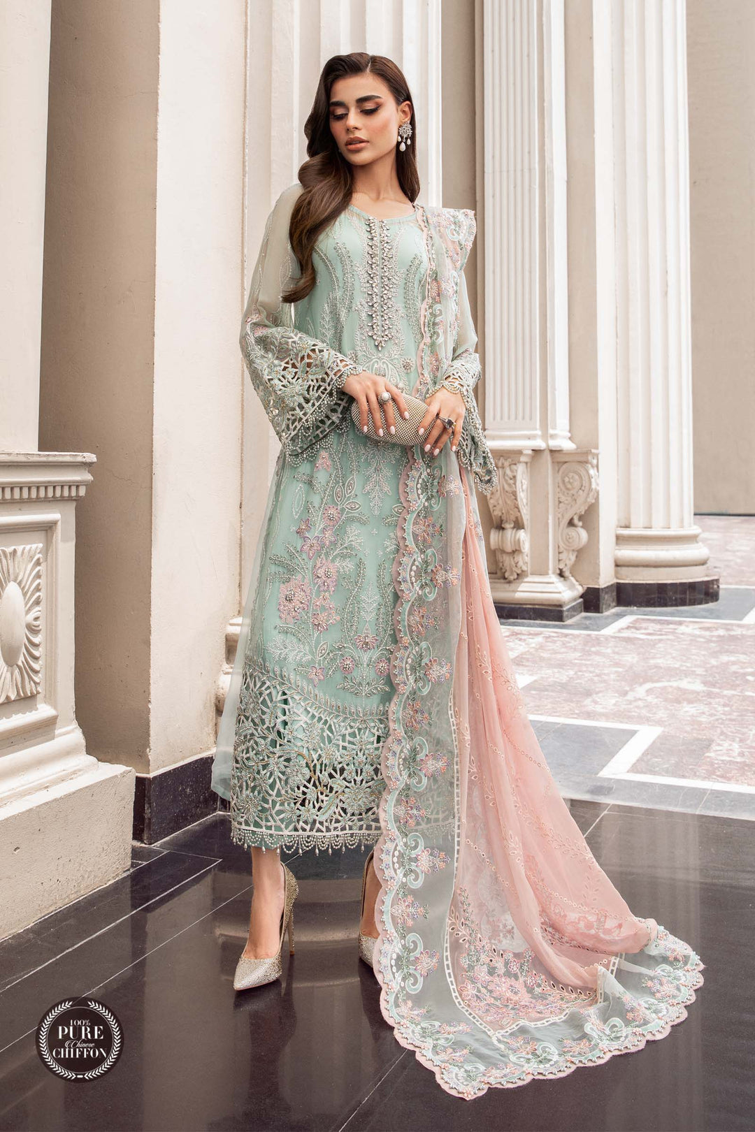 maria b chiffon dresses Chiffon Maria B Gowns Maria B Chiffon Formals 26 MPC-26-106-Slate Blue Diyas