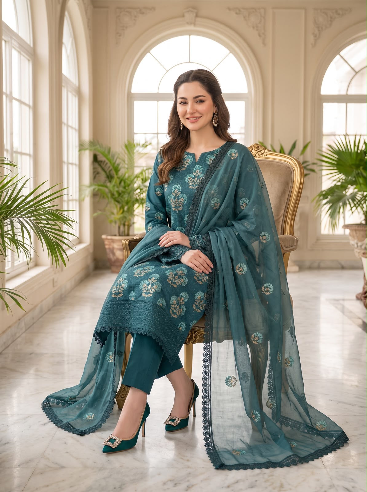 Embroidered Mid Season Cotton Suit