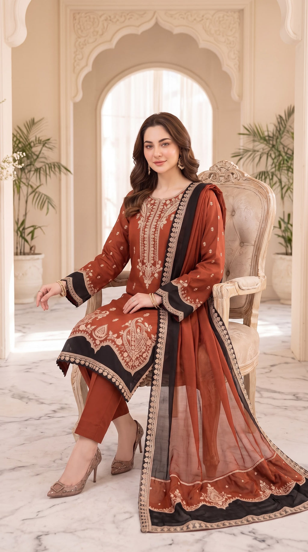 Embroidered Luxury Shamooz Silk Dress