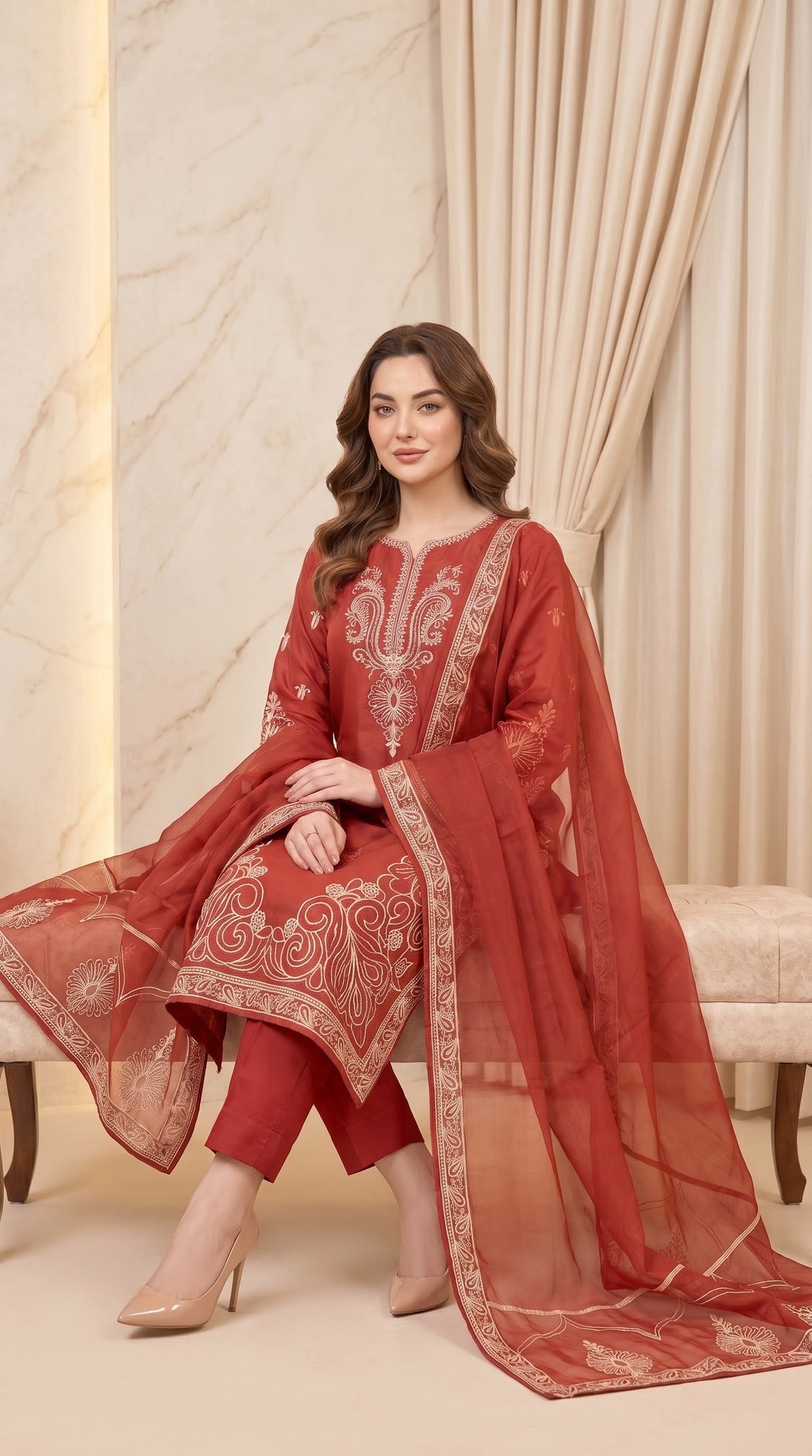 Embroidered Luxury Shamooz Silk Dress