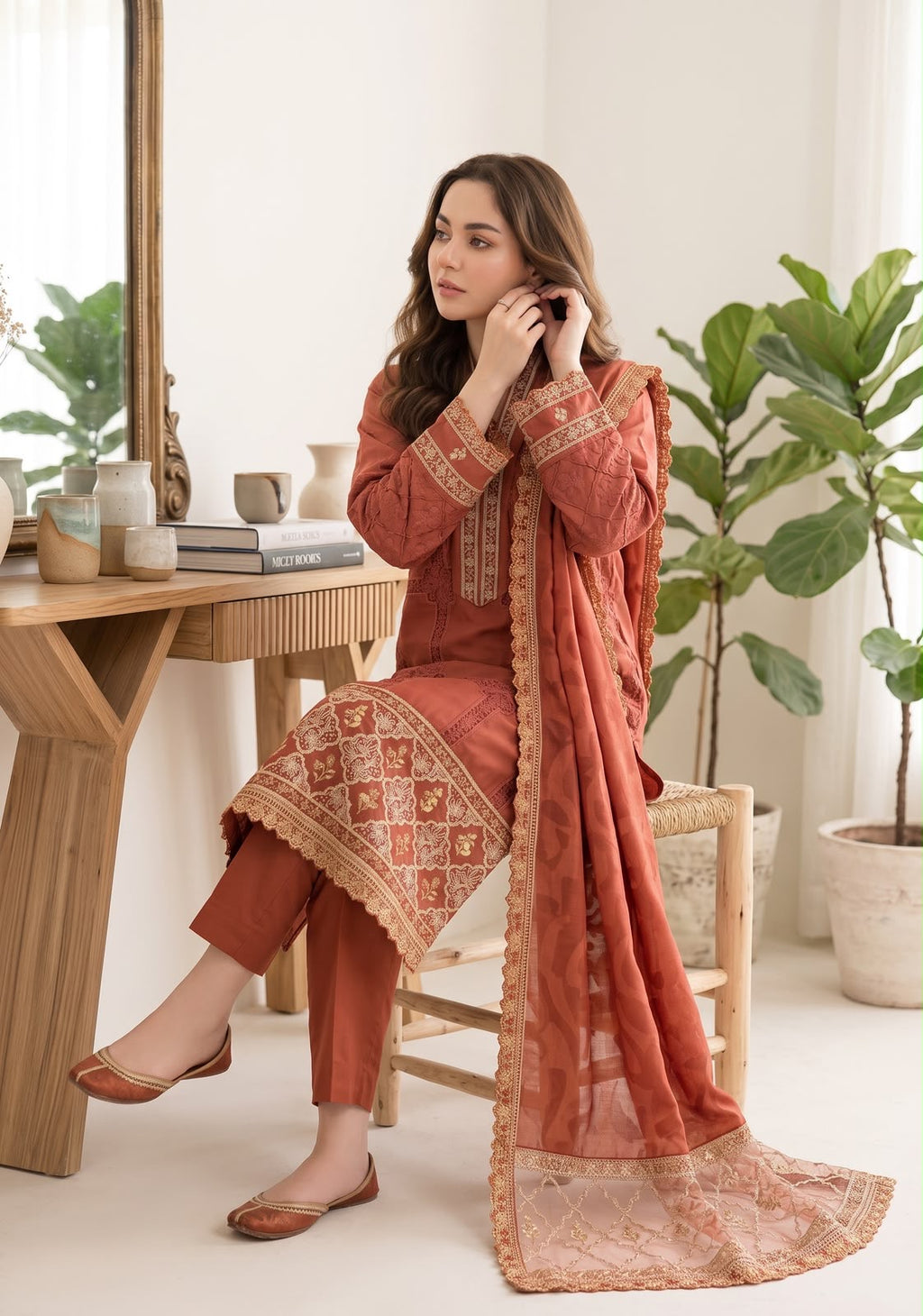 Embroidered Luxury Shamooz Silk Dress