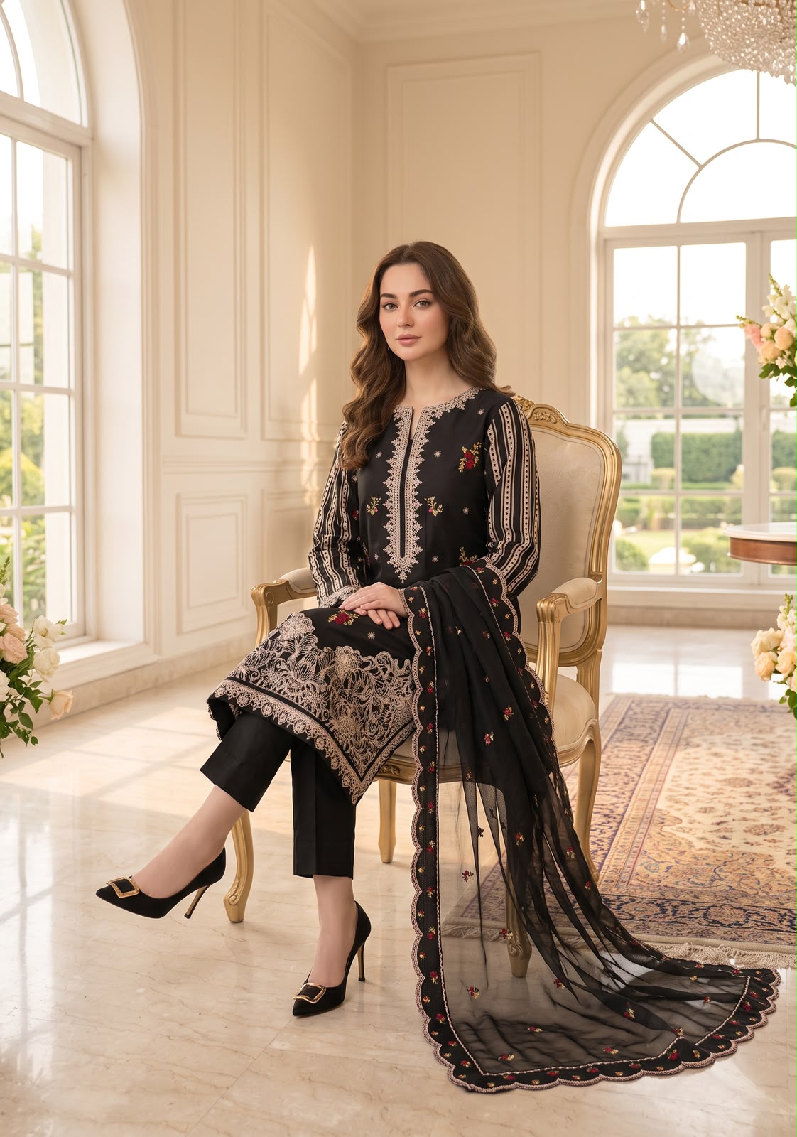 Embroidered Luxury shamooz Silk Dress