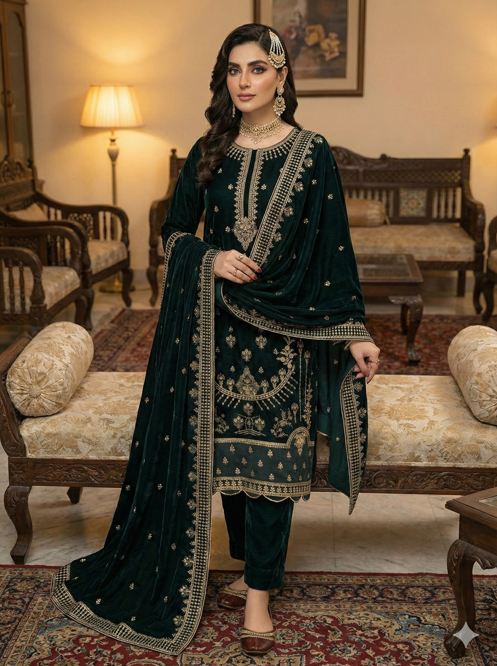 Embroidered Velvet 3 Pc Suit