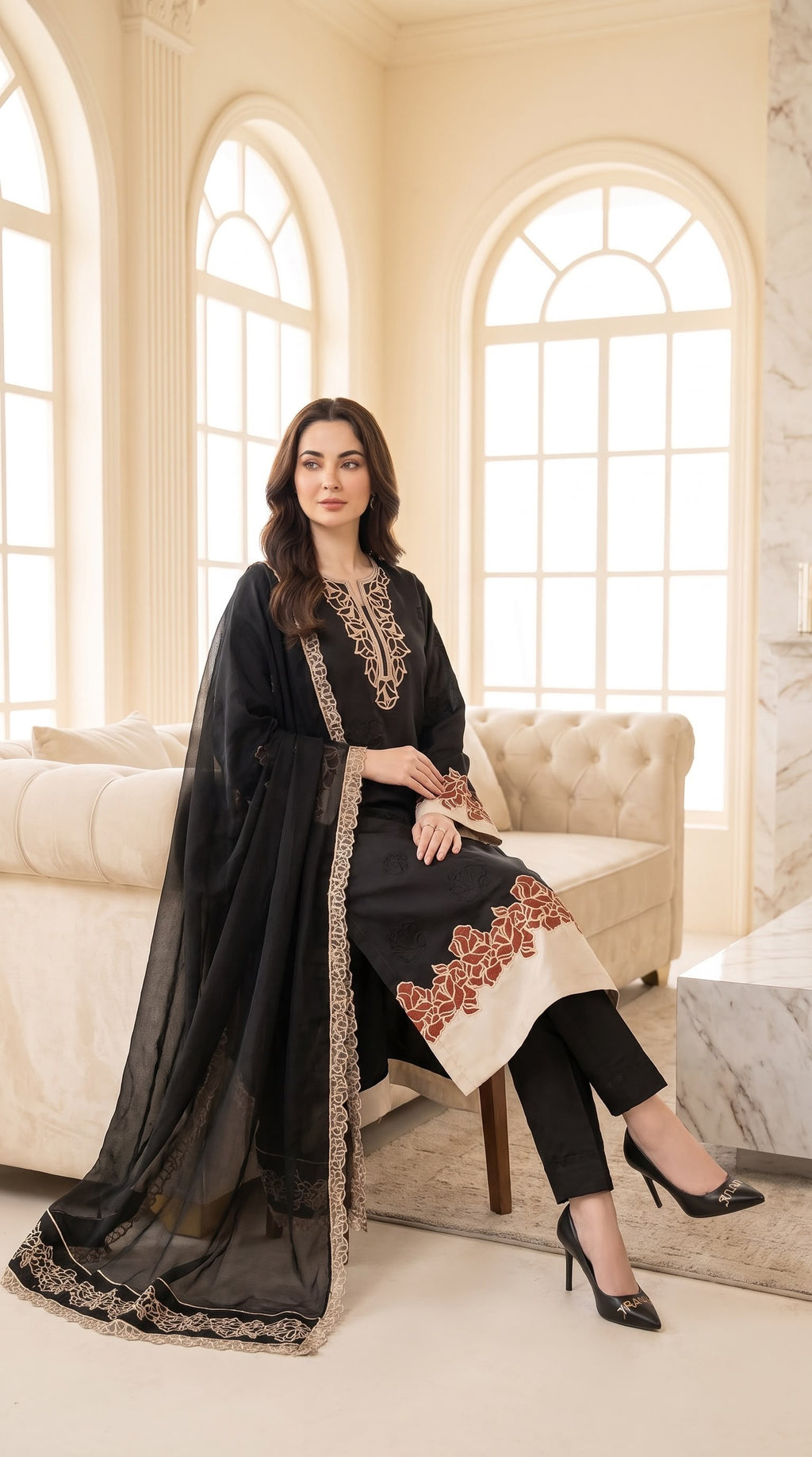 Embroidered Luxury Shamooz Silk Dress