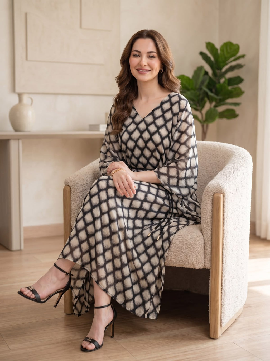 Chinese Pure Printed Chiffon Kaftan