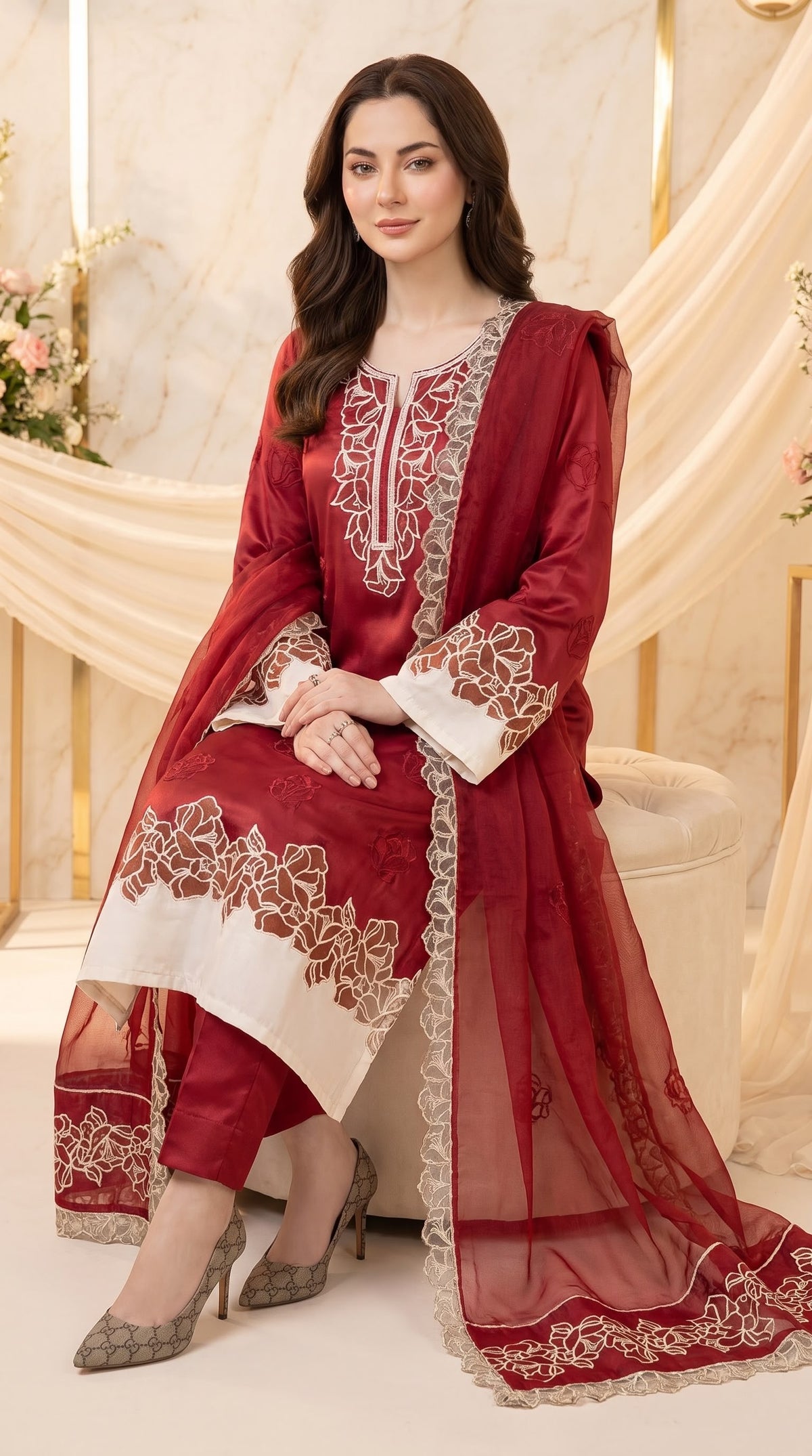 Embroidered Luxury Shamooz Silk Dress