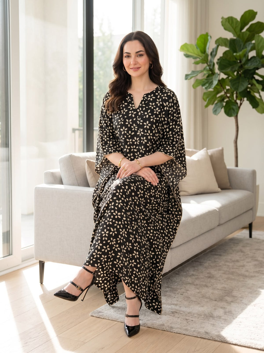 Chinese Pure Printed Chiffon Kaftan