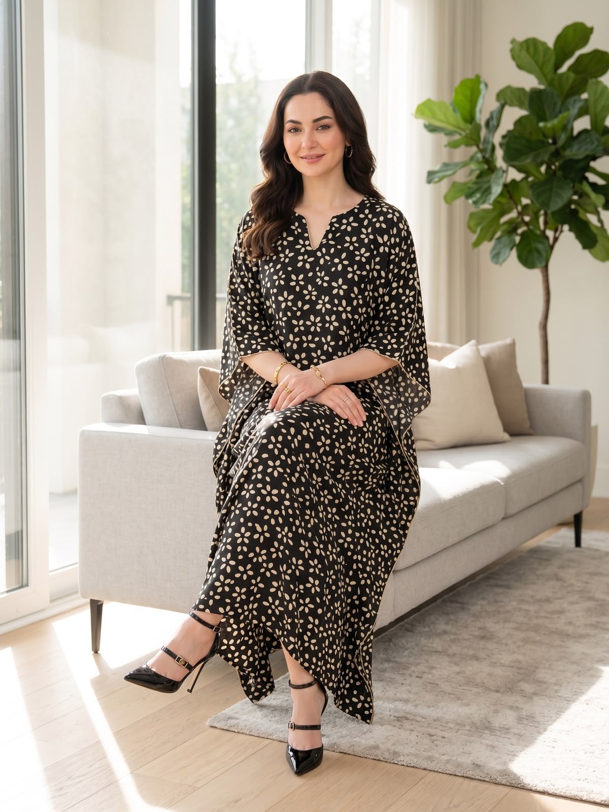 Chinese Pure Printed Chiffon Kaftan