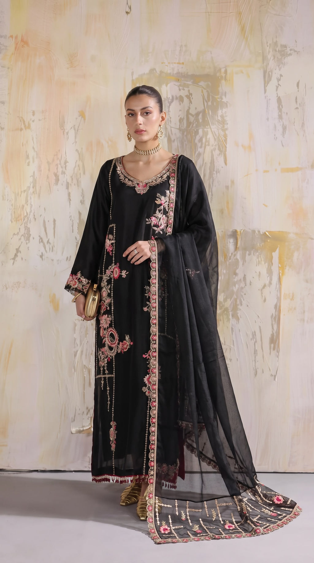 Embroidered Luxury Shamooz Silk Dress
