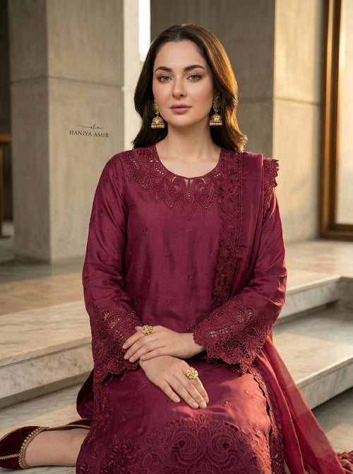 Embroidered Shamooz Silk Unstitched Suit