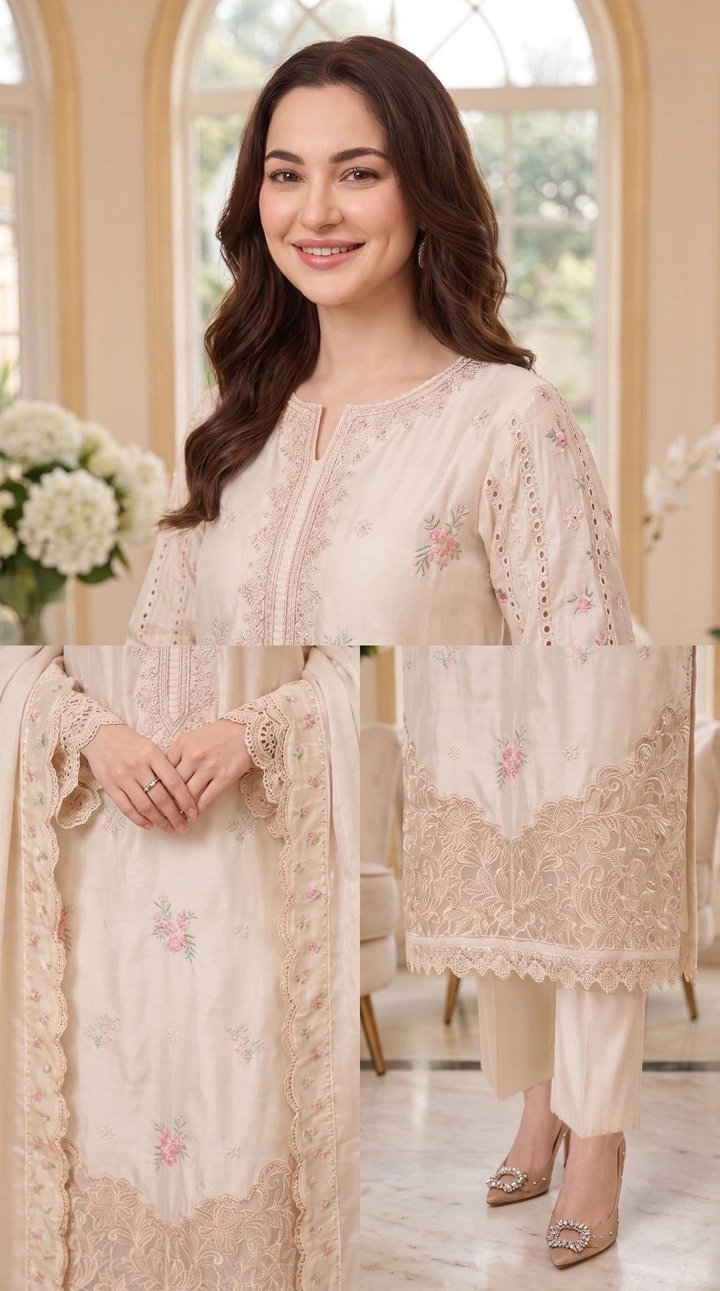 Embroidered Luxury Shamooz Silk Dress