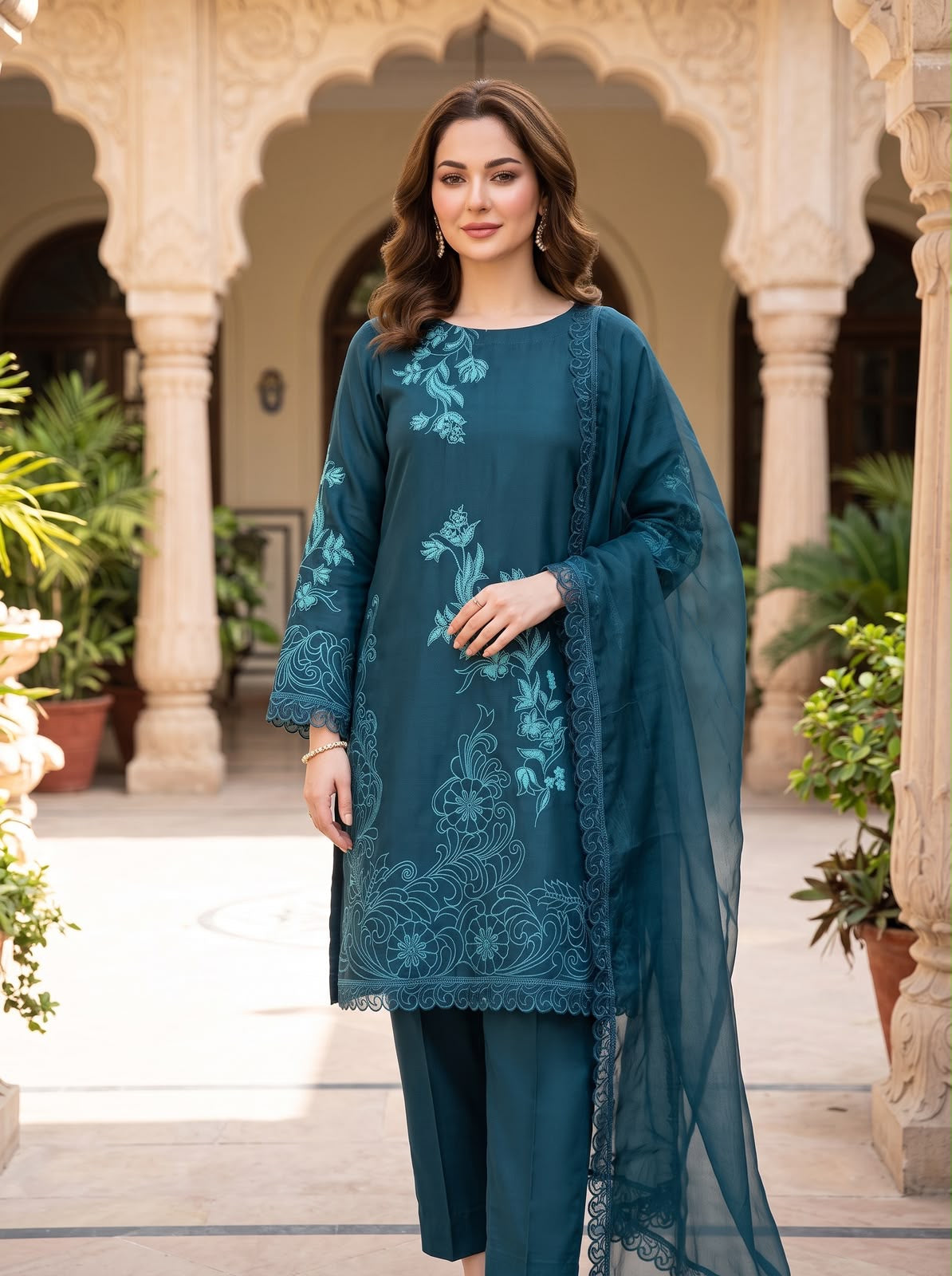 Embroidered Luxury Shamooz Silk Dress