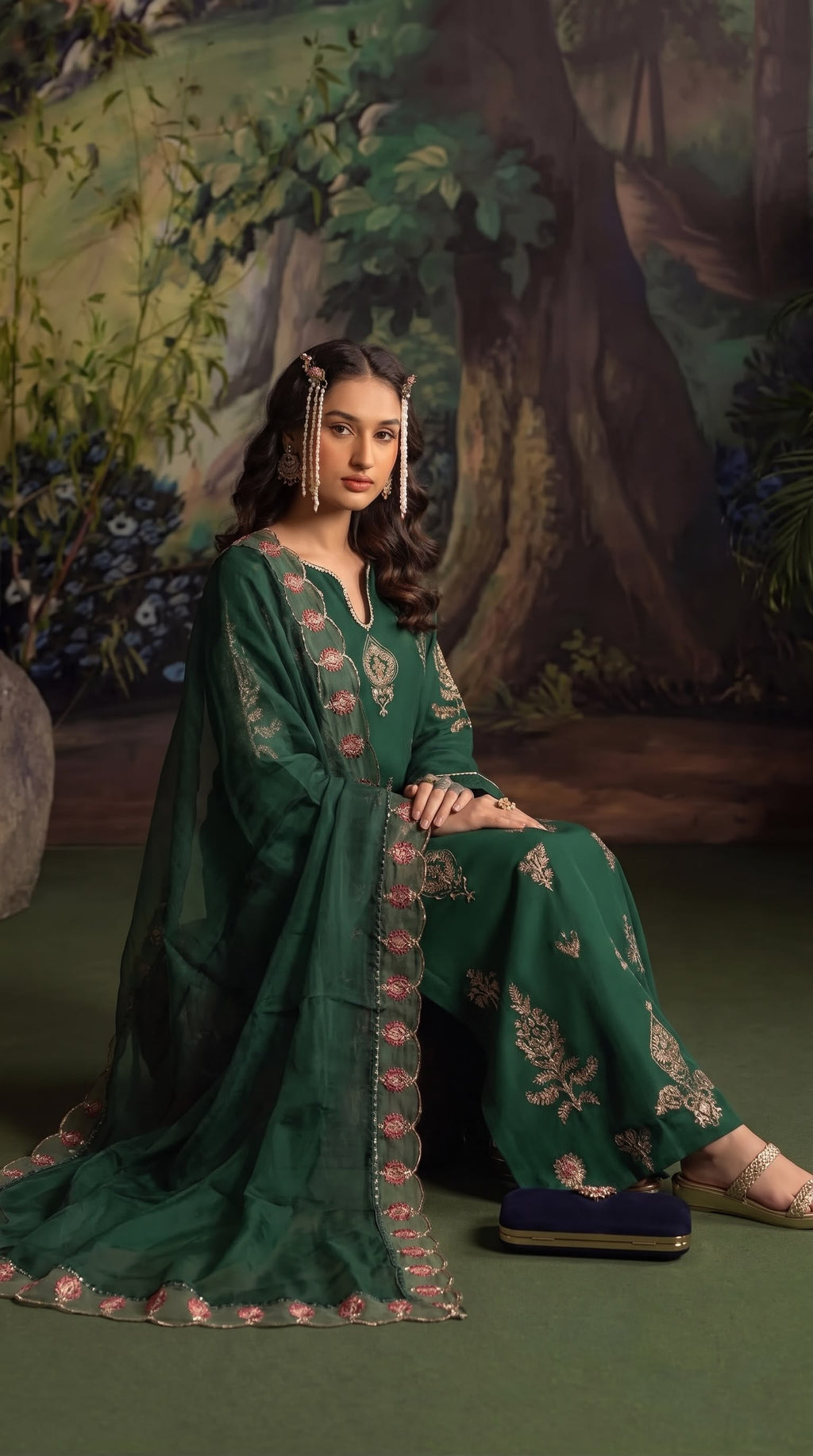 Embroidered Luxury Shamooz Silk Dress