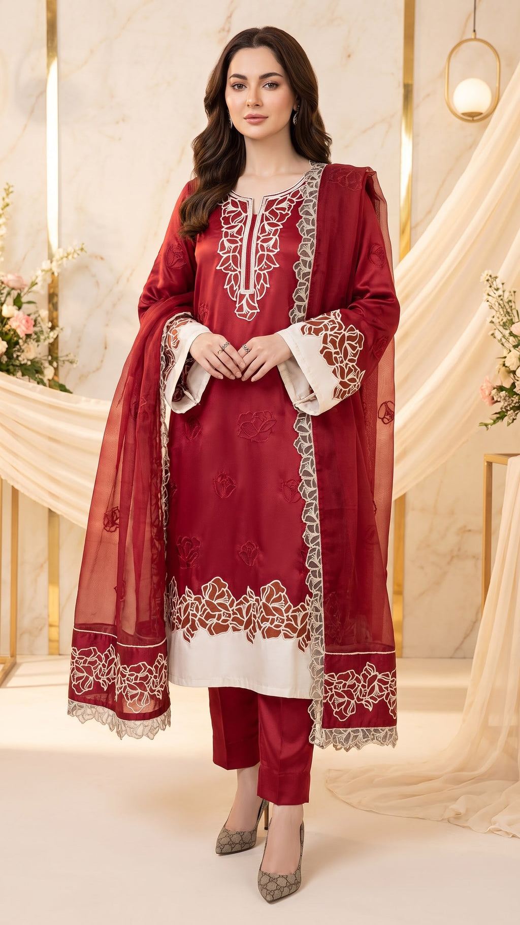 Embroidered Luxury Shamooz Silk Dress