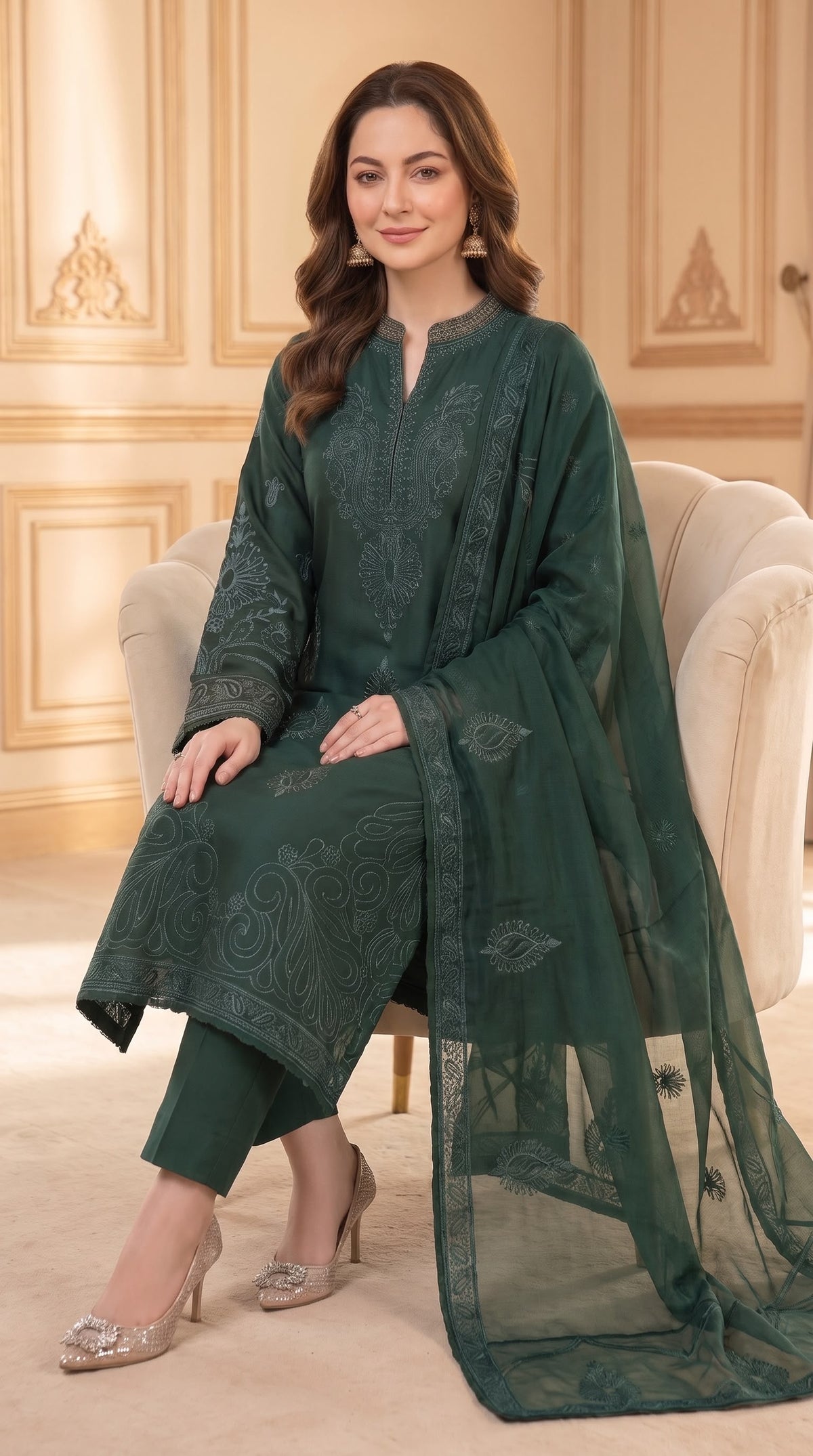 Embroidered Luxury Shamooz Silk Dress