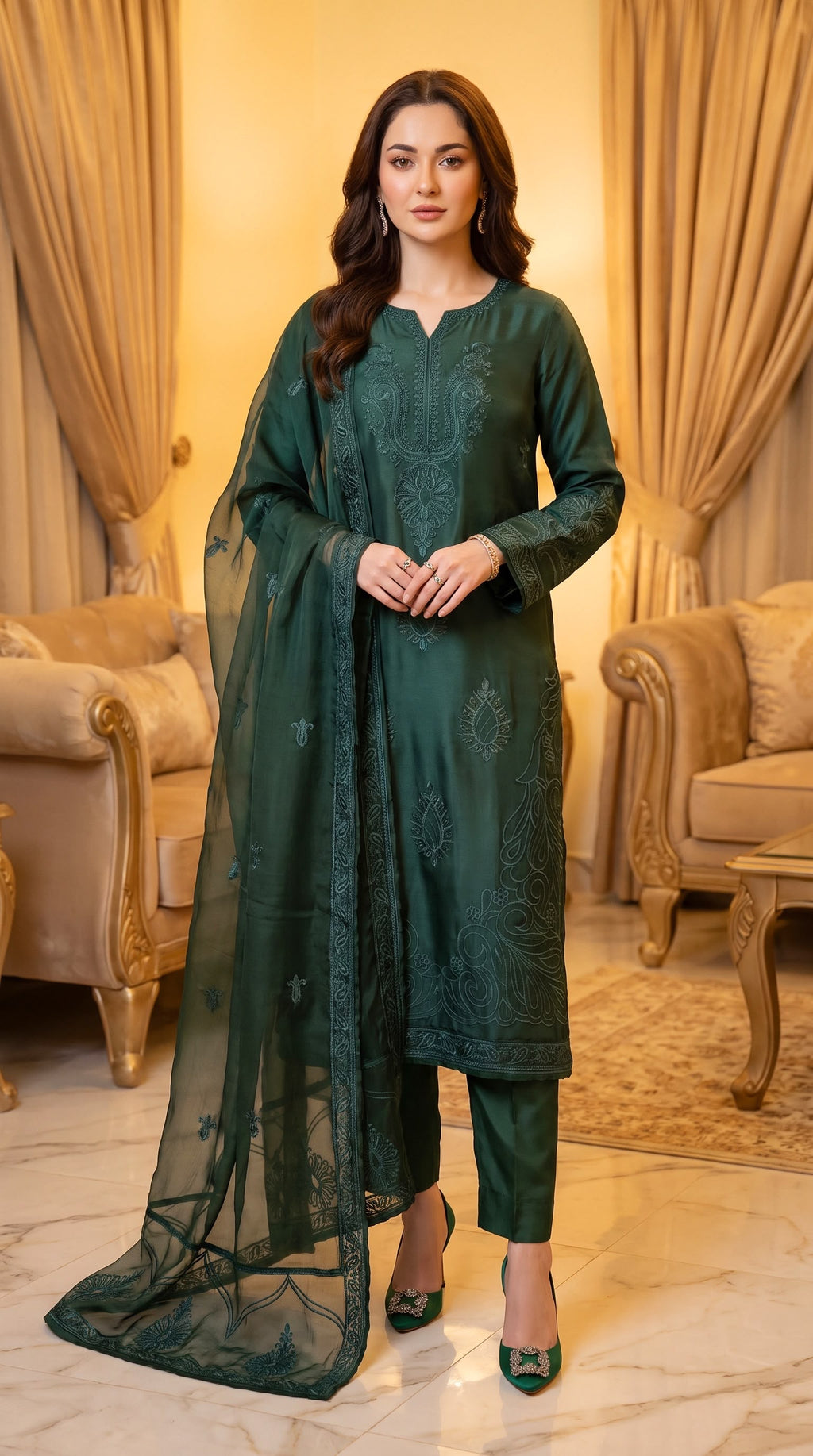 Embroidered Luxury Shamooz Silk Dress