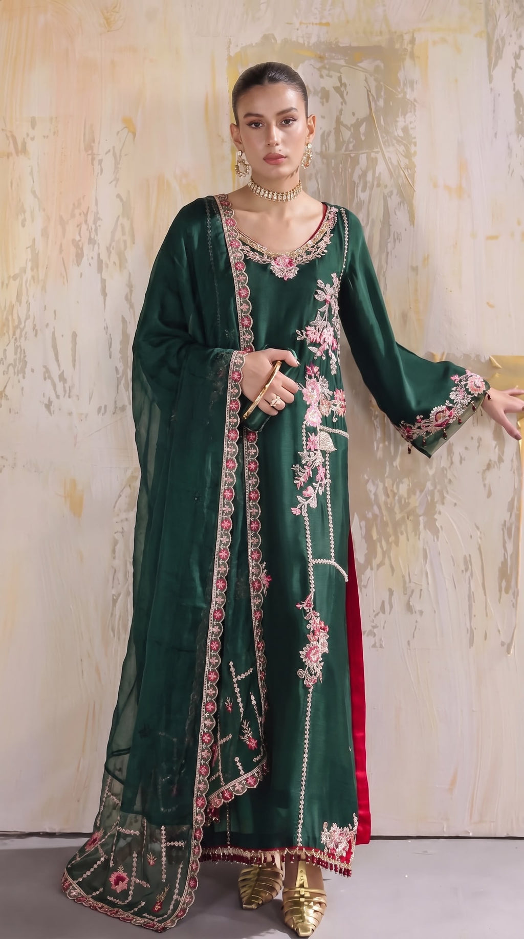 Embroidered Luxury Shamooz Silk Dress