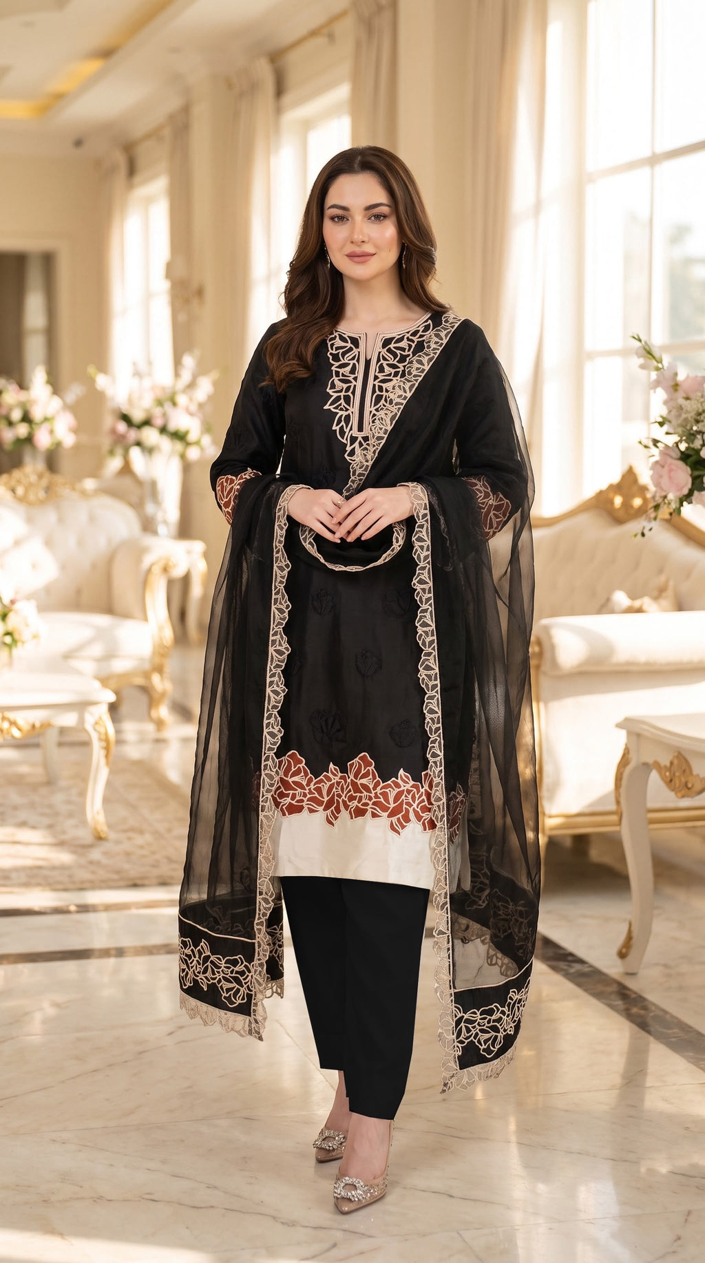 Embroidered Luxury Shamooz Silk Dress