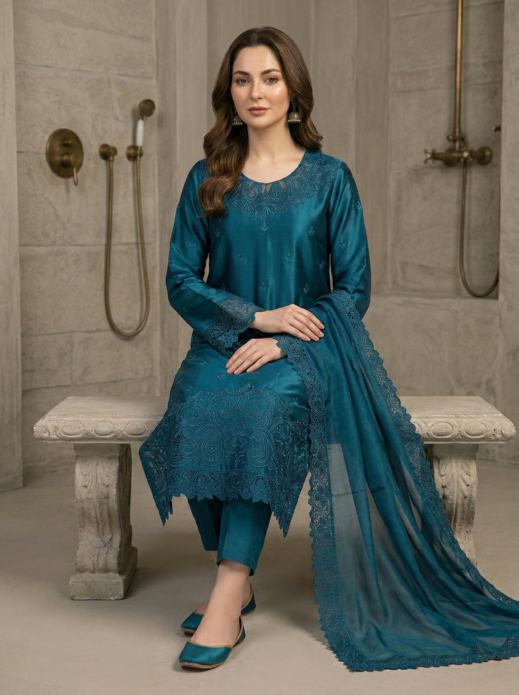 Embroidered Shamooz Silk Unstitched Suit