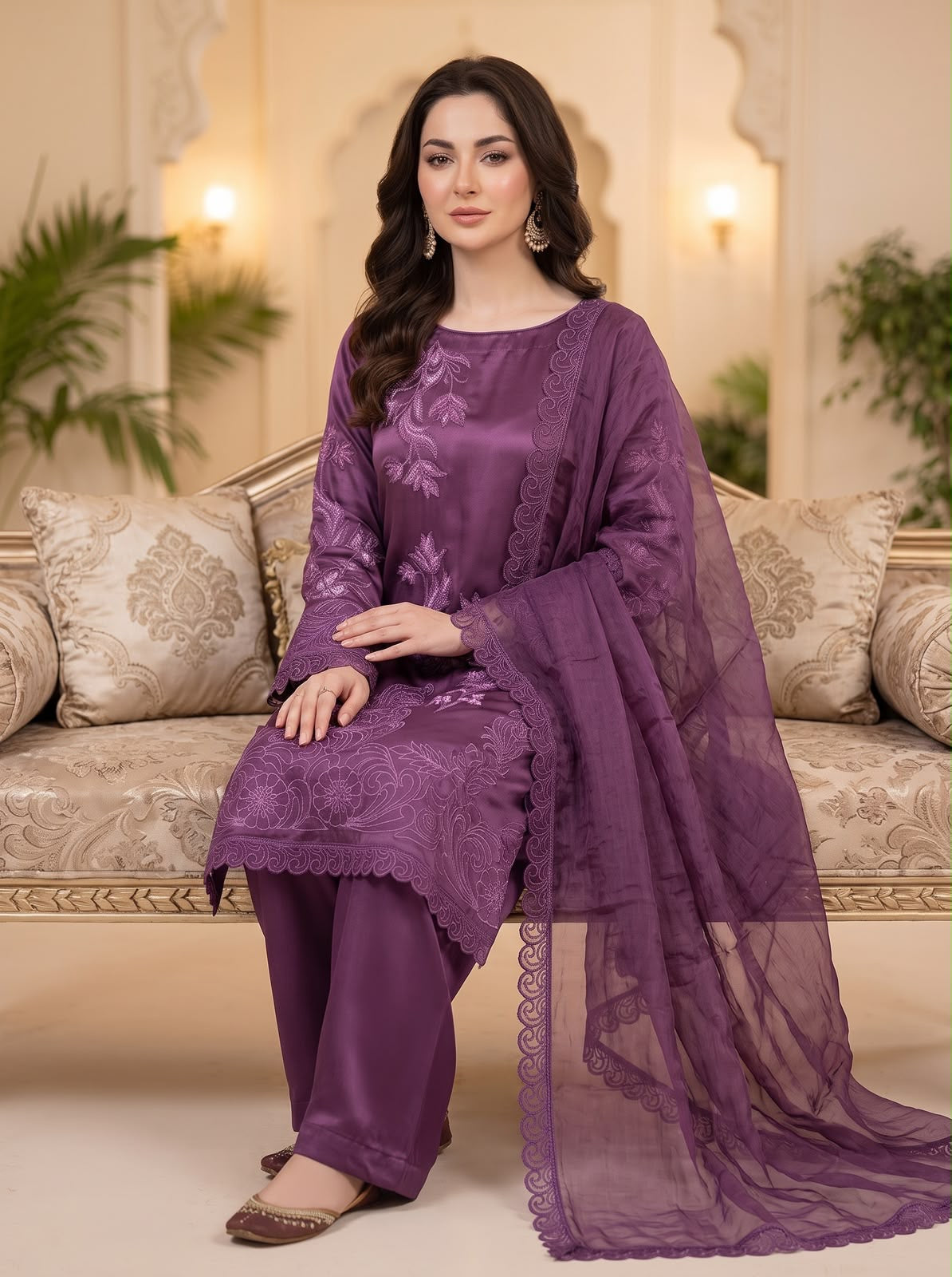 Embroidered Luxury Shamooz Silk Dress