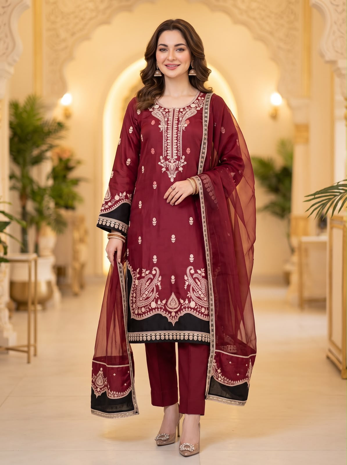 Embroidered Luxury Shamooz Silk Dress