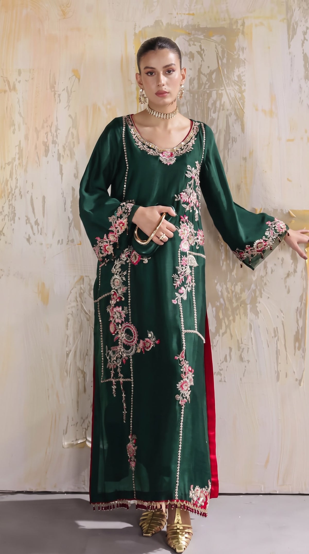 Embroidered Luxury Shamooz Silk Dress