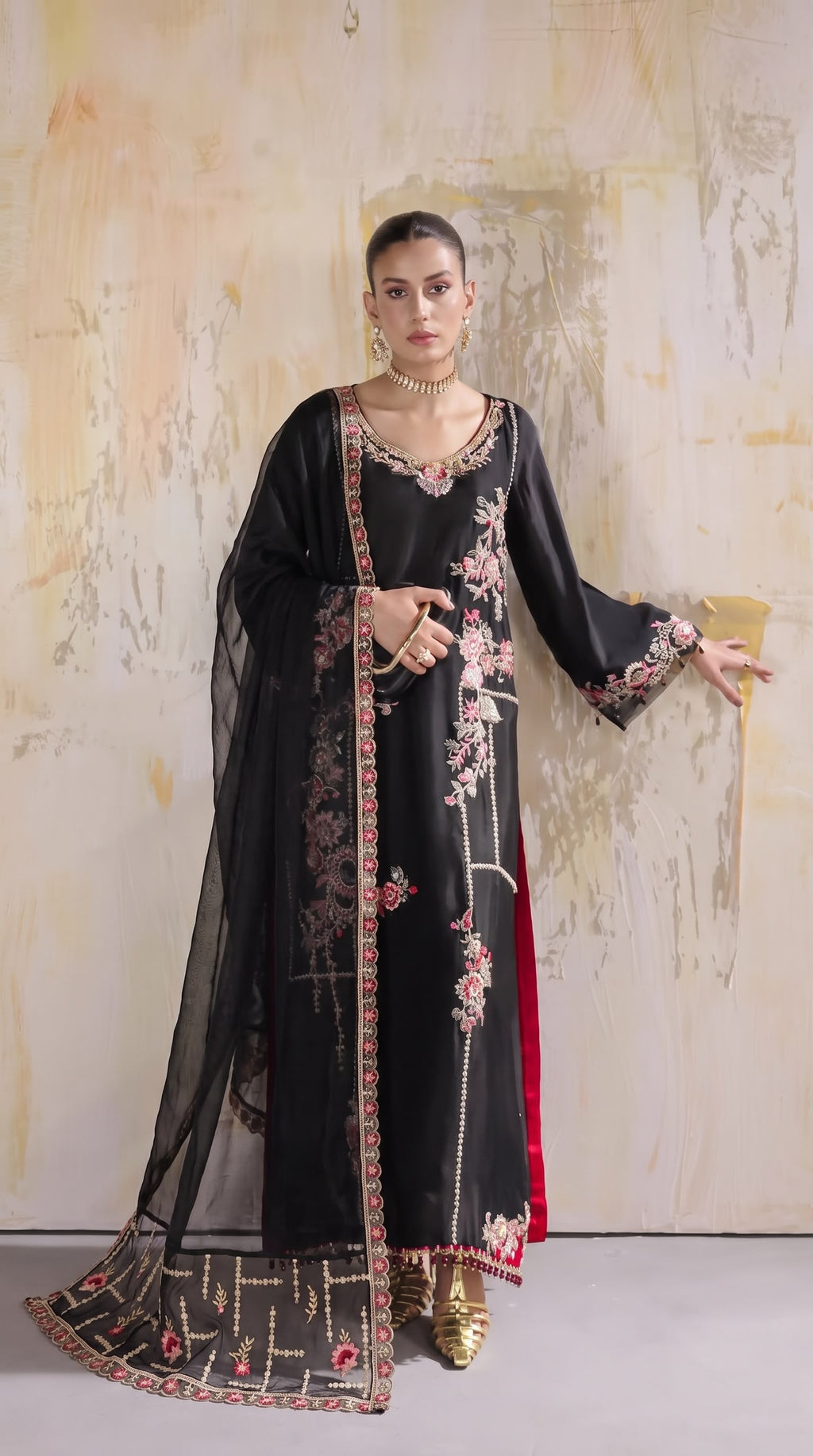 Embroidered Luxury Shamooz Silk Dress