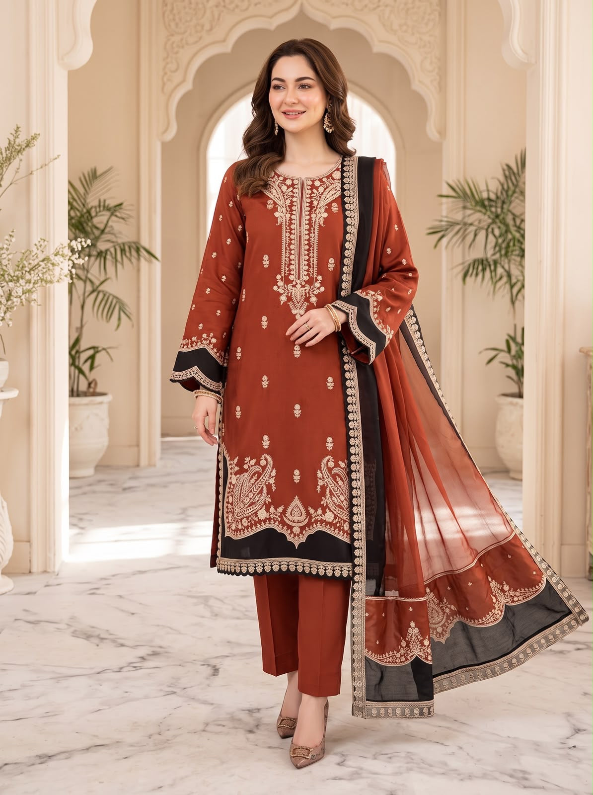 Embroidered Luxury Shamooz Silk Dress