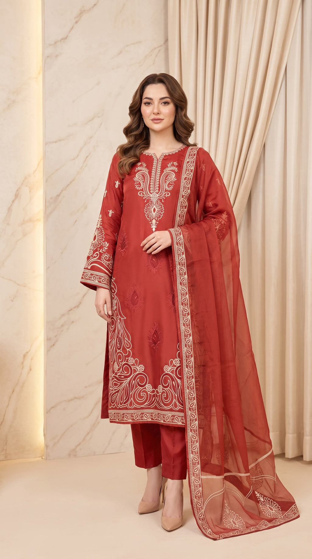 Embroidered Luxury Shamooz Silk Dress