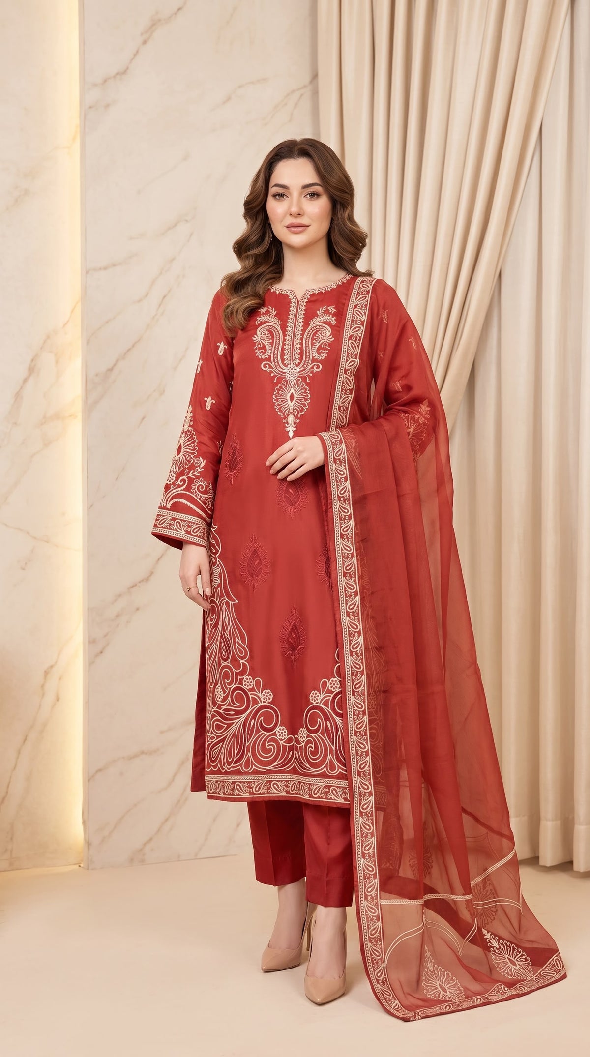 Embroidered Luxury Shamooz Silk Dress