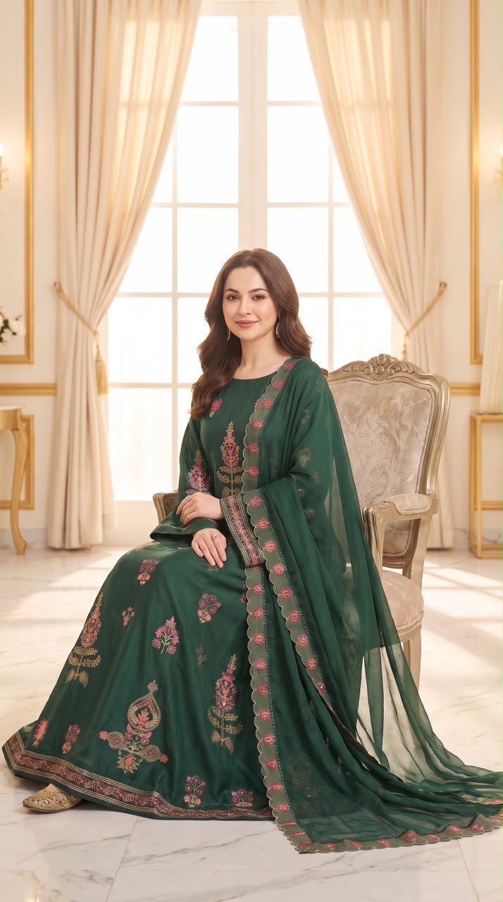 Embroidered Luxury Shamooz Silk Dress