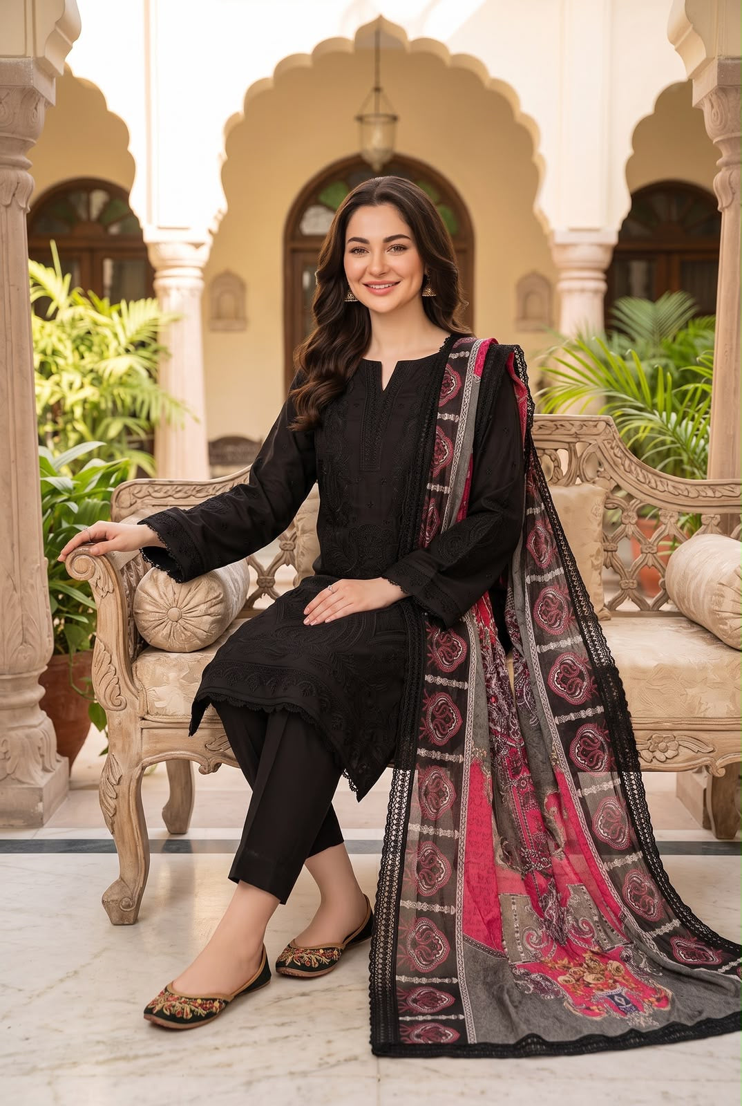 Embroidered Latest Shamooz Silk Dress