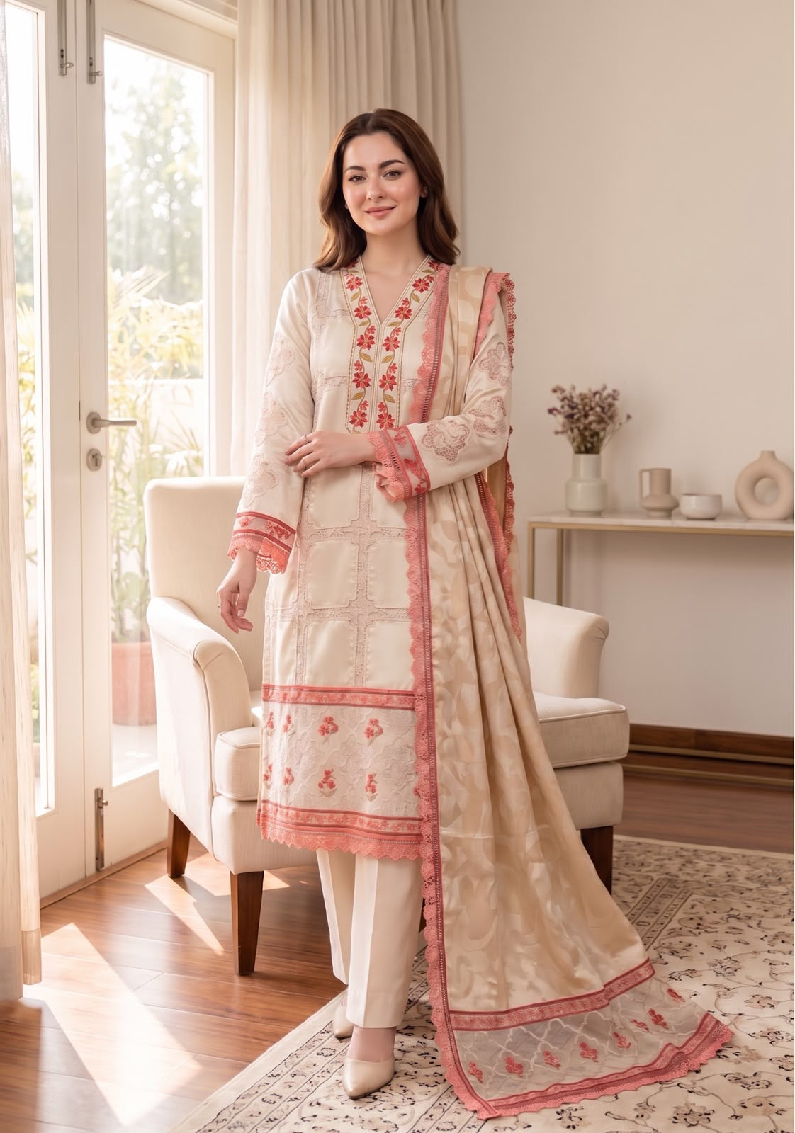 Embroidered Luxury Shamooz Silk Dress