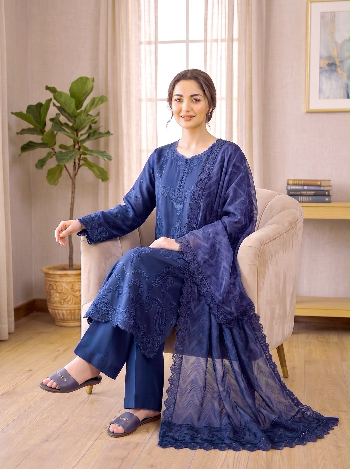 Embroidered Luxury Shamooz Silk Dress