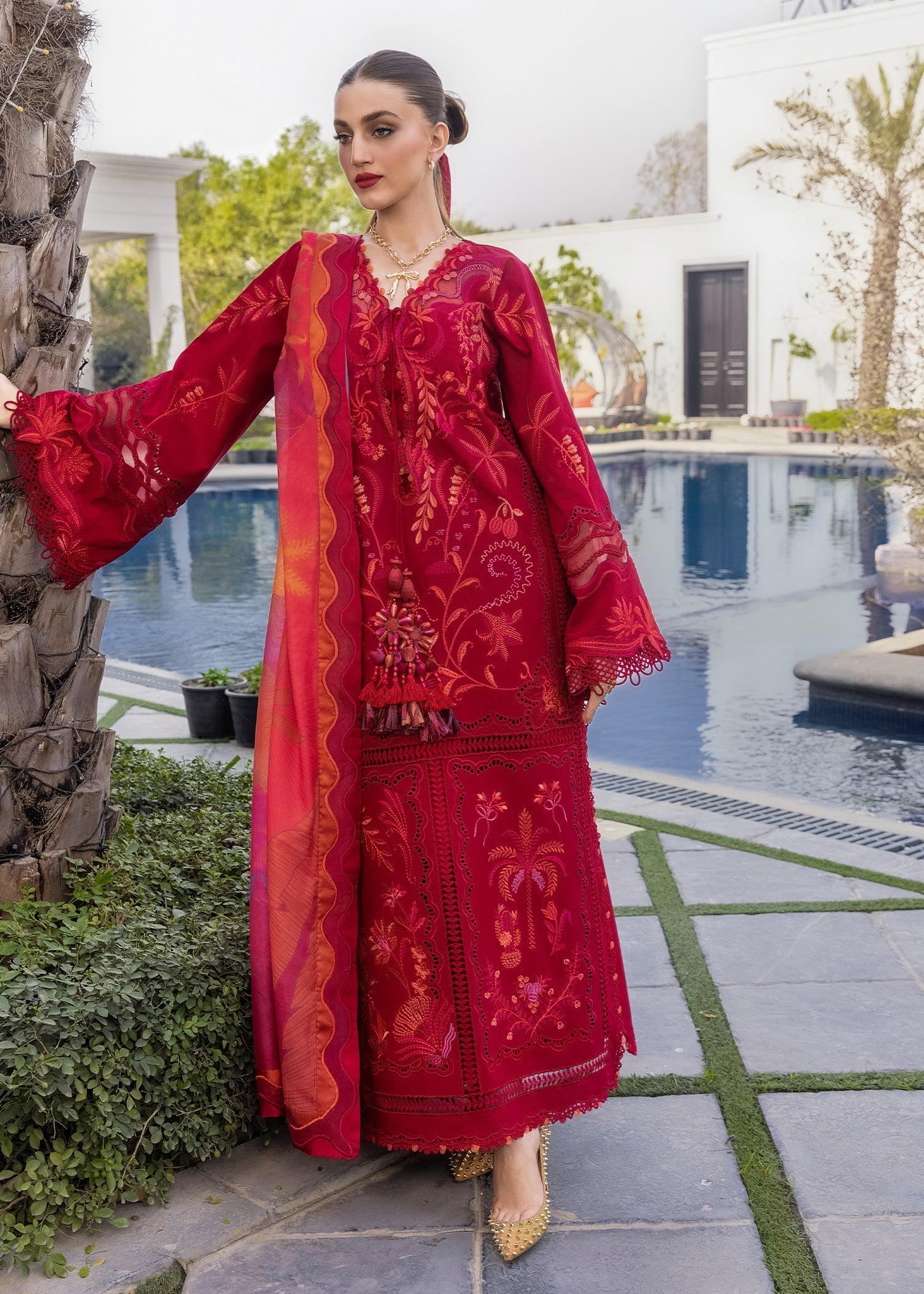 Crimson Embroidered Luxury Lawn