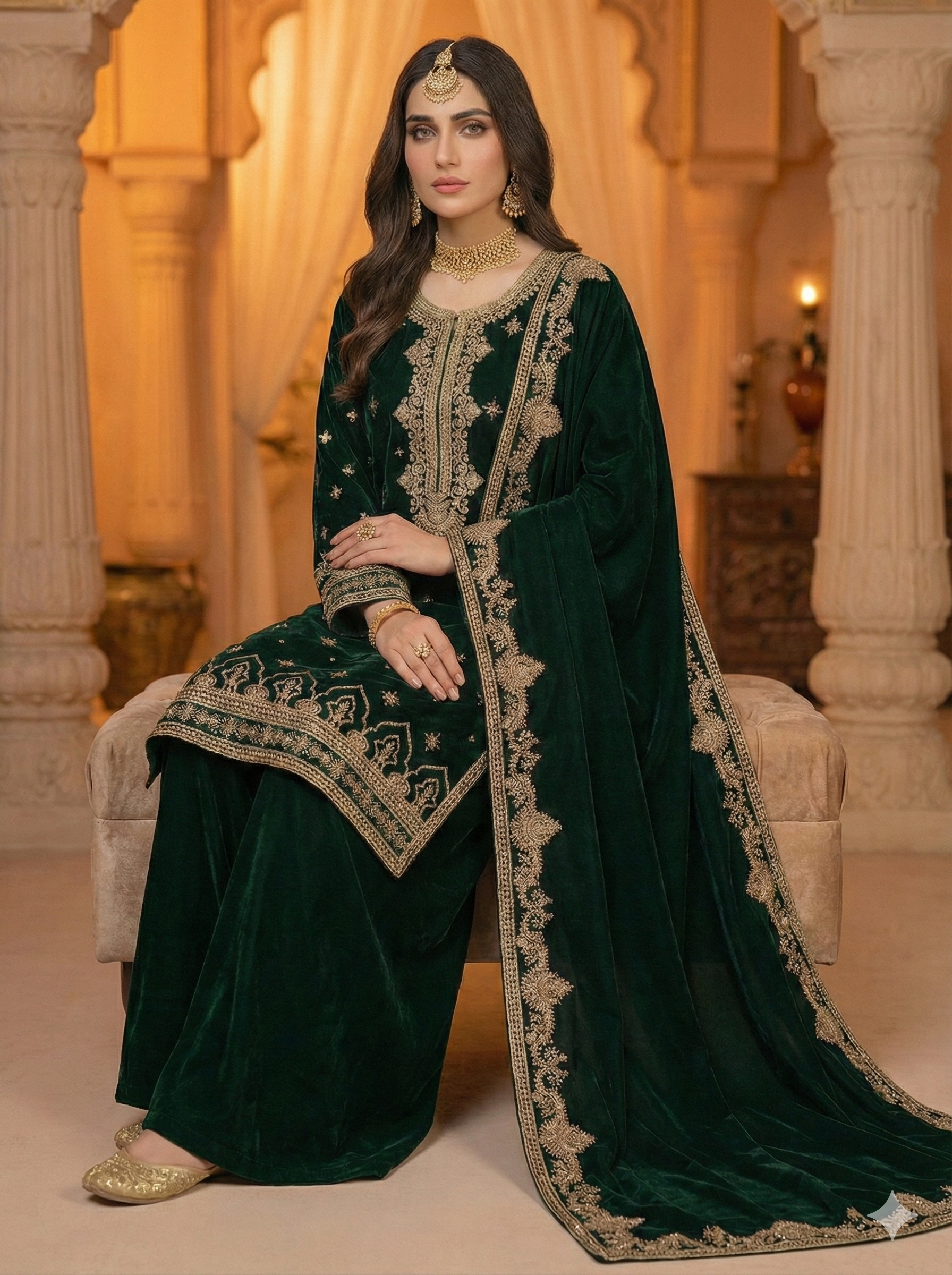 Embroidered Velvet 3 Pc Suit