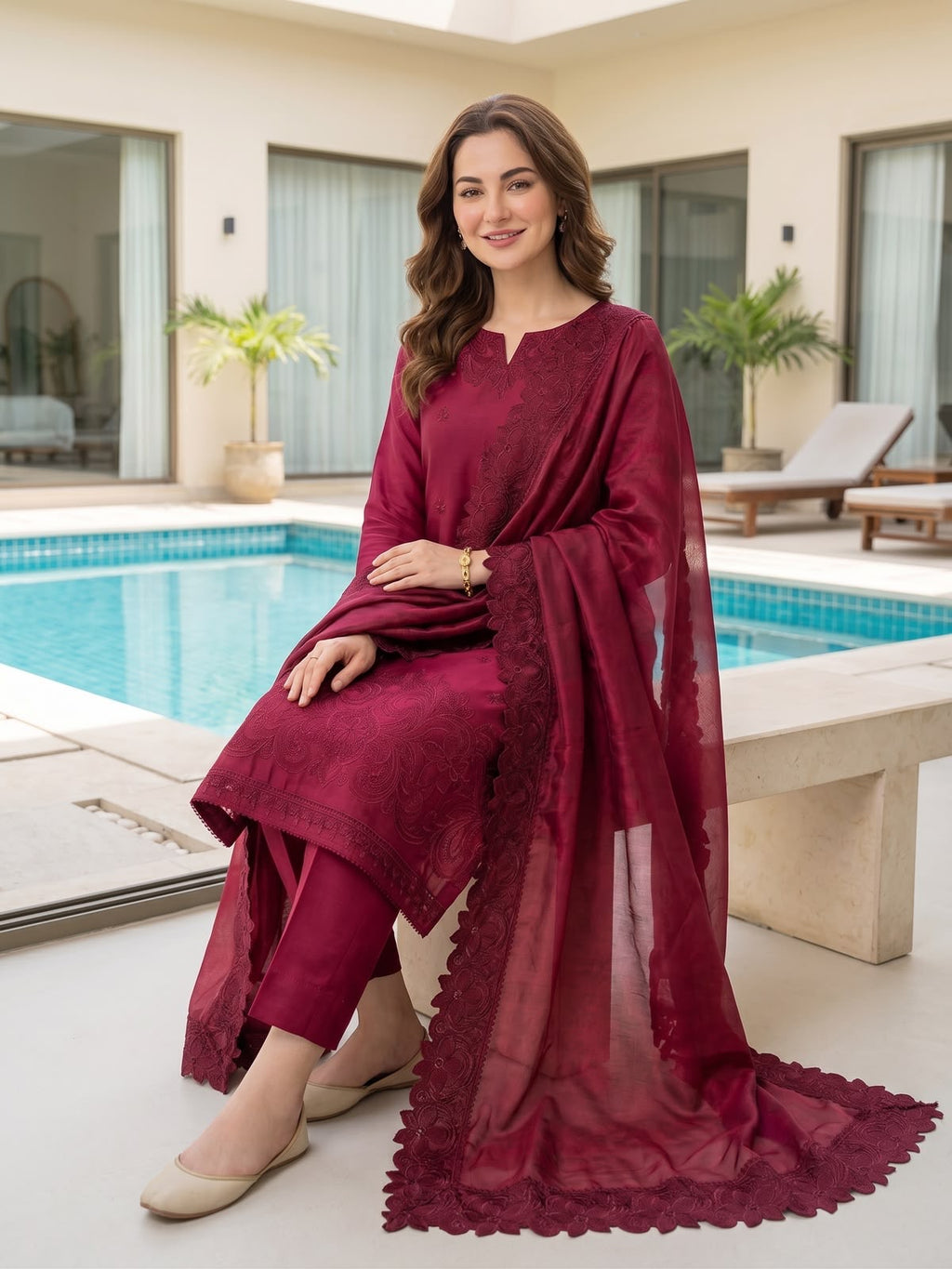 Embroidered Shamooz Silk Luxury Dress