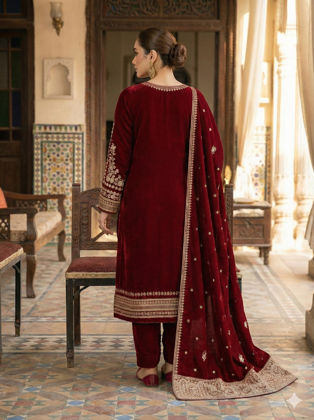 Embroidered Velvet 3Pc Suit