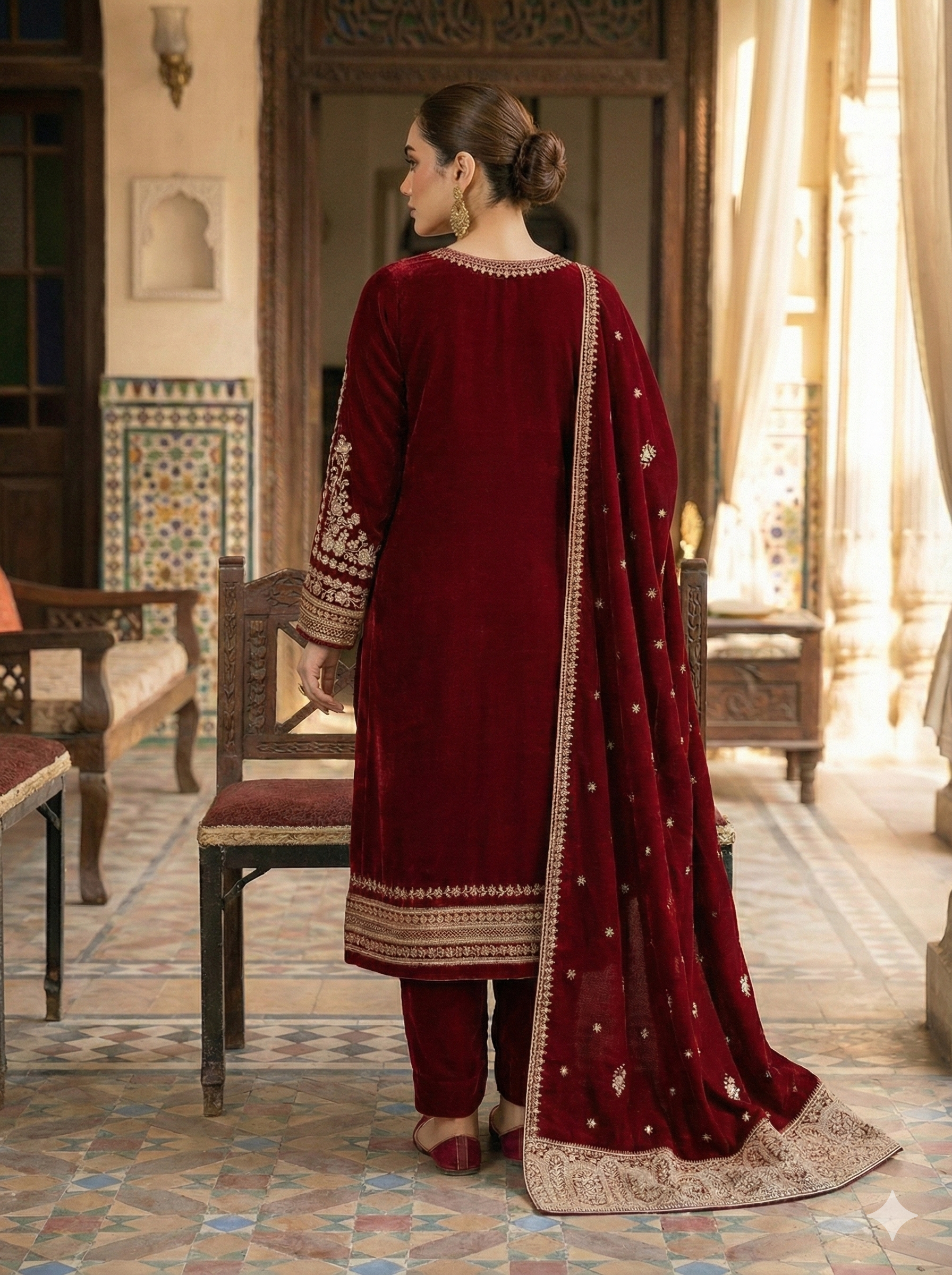 Embroidered Velvet 3Pc Suit