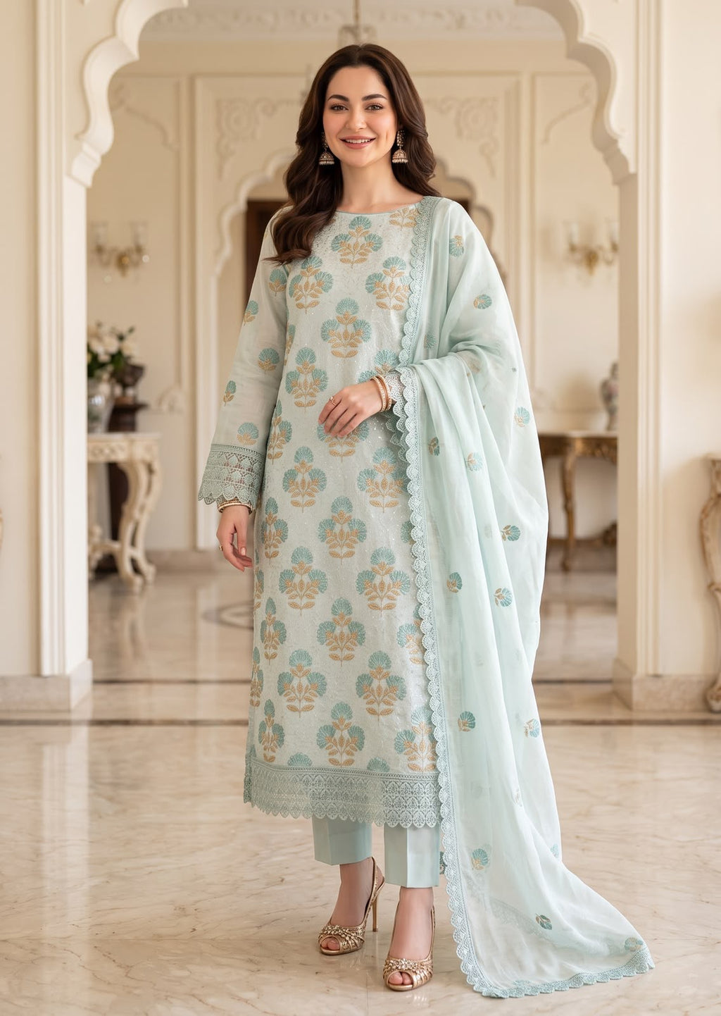 Embroidered Mid Season Cotton Suit