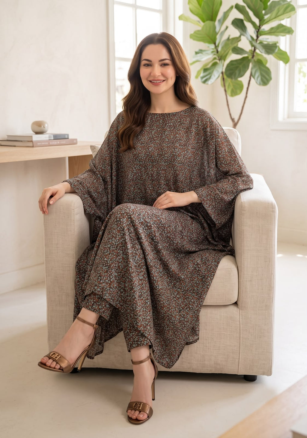 Chinese Pure Printed Chiffon Kaftan