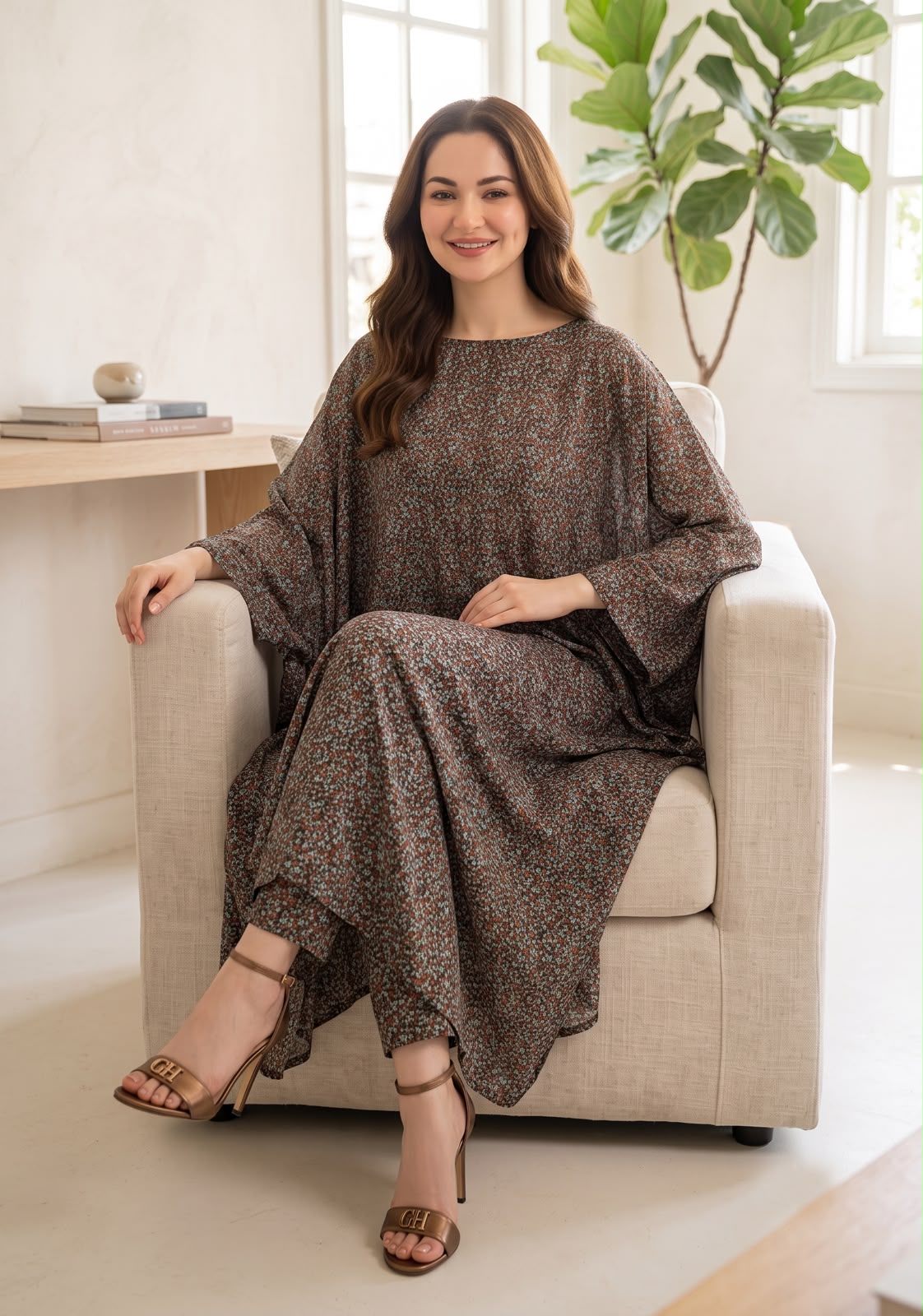 Chinese Pure Printed Chiffon Kaftan