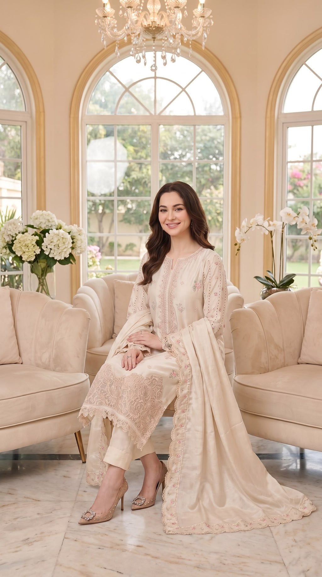 Embroidered Luxury Shamooz Silk Dress