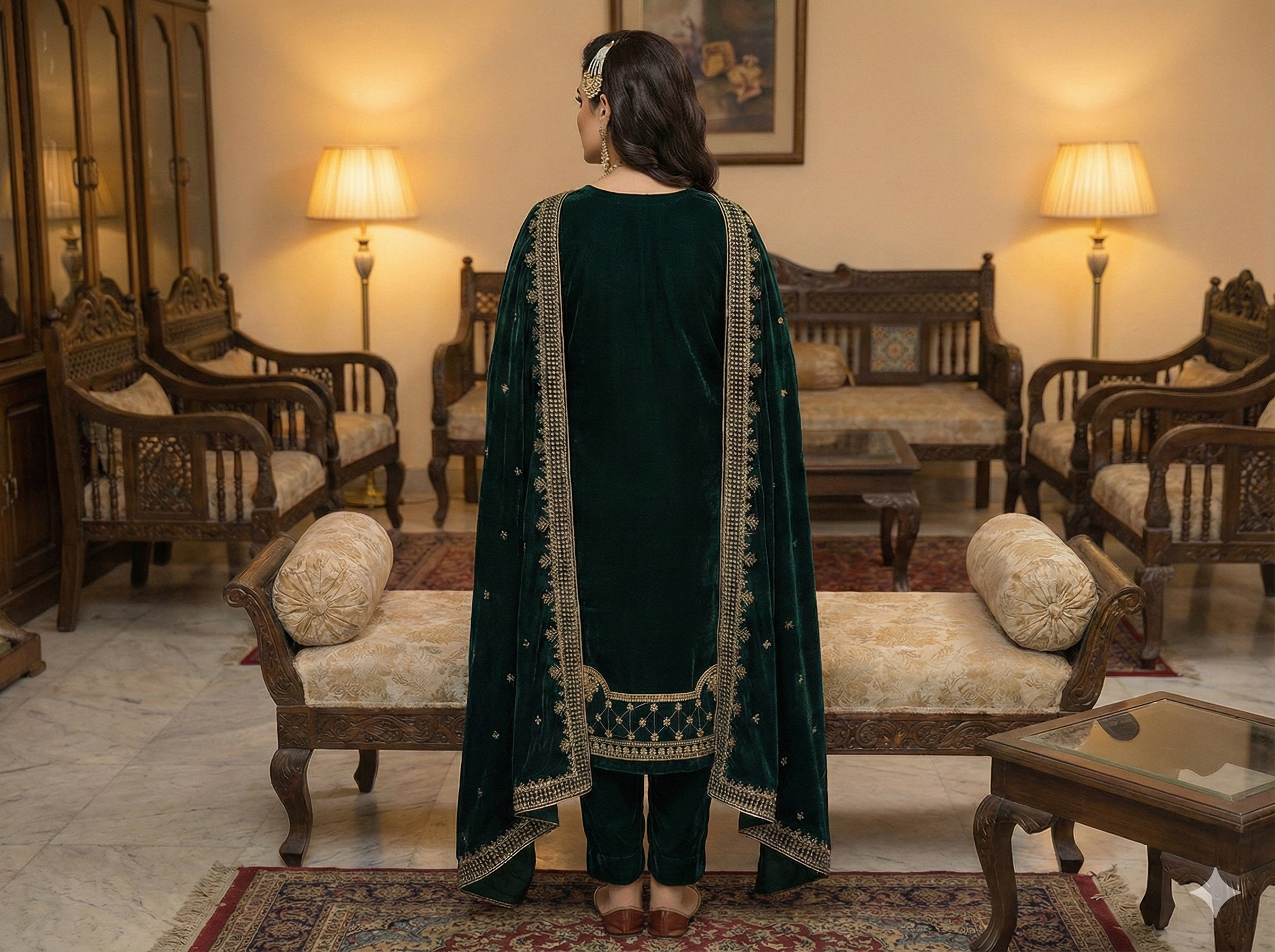 Embroidered Velvet 3 Pc Suit