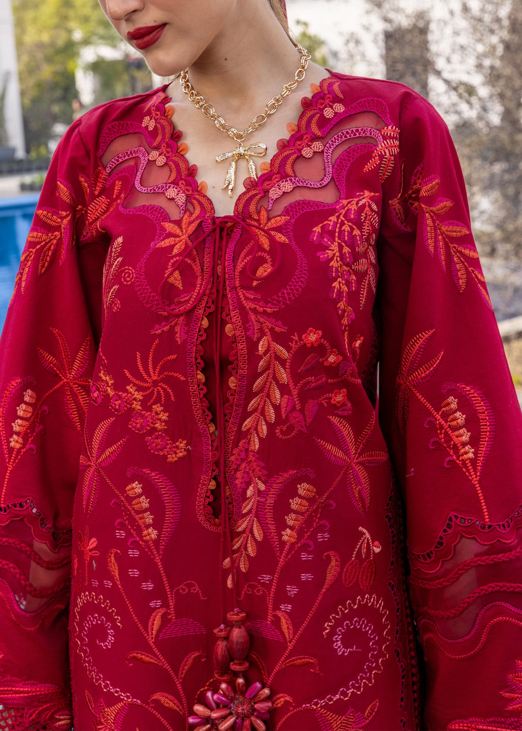 Crimson Embroidered Luxury Lawn